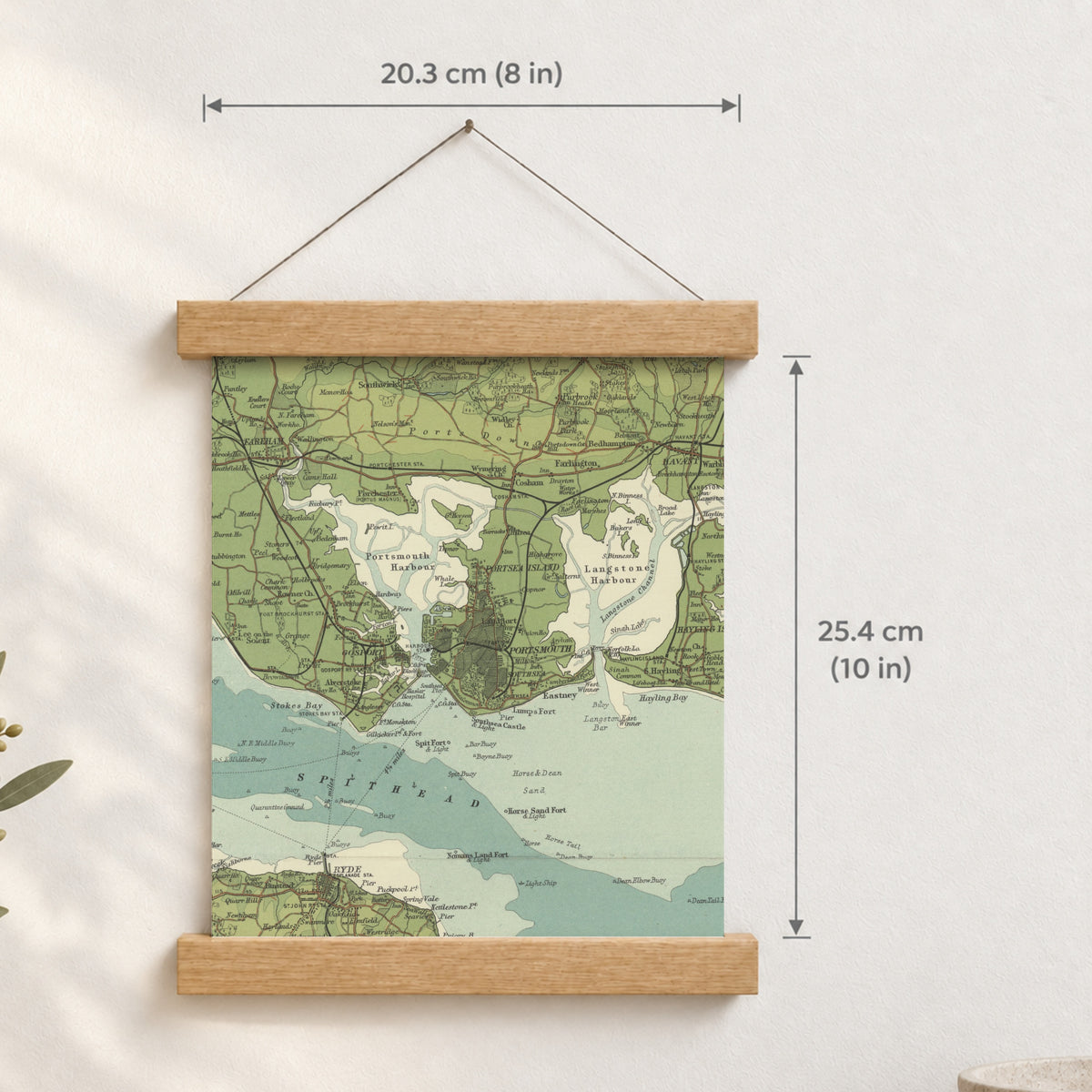 Portsmouth historic map print, Bartholomew Half-Inch, 1902 — 8 × 10 in · portrait, Canvas, black hanger and Canvas, natural oak hanger and Canvas, white hanger and Fine art paper, black hanger and Fine art paper, natural oak hanger and Fine art paper, no hanger and Fine art paper, white hanger, hanger front mockup
