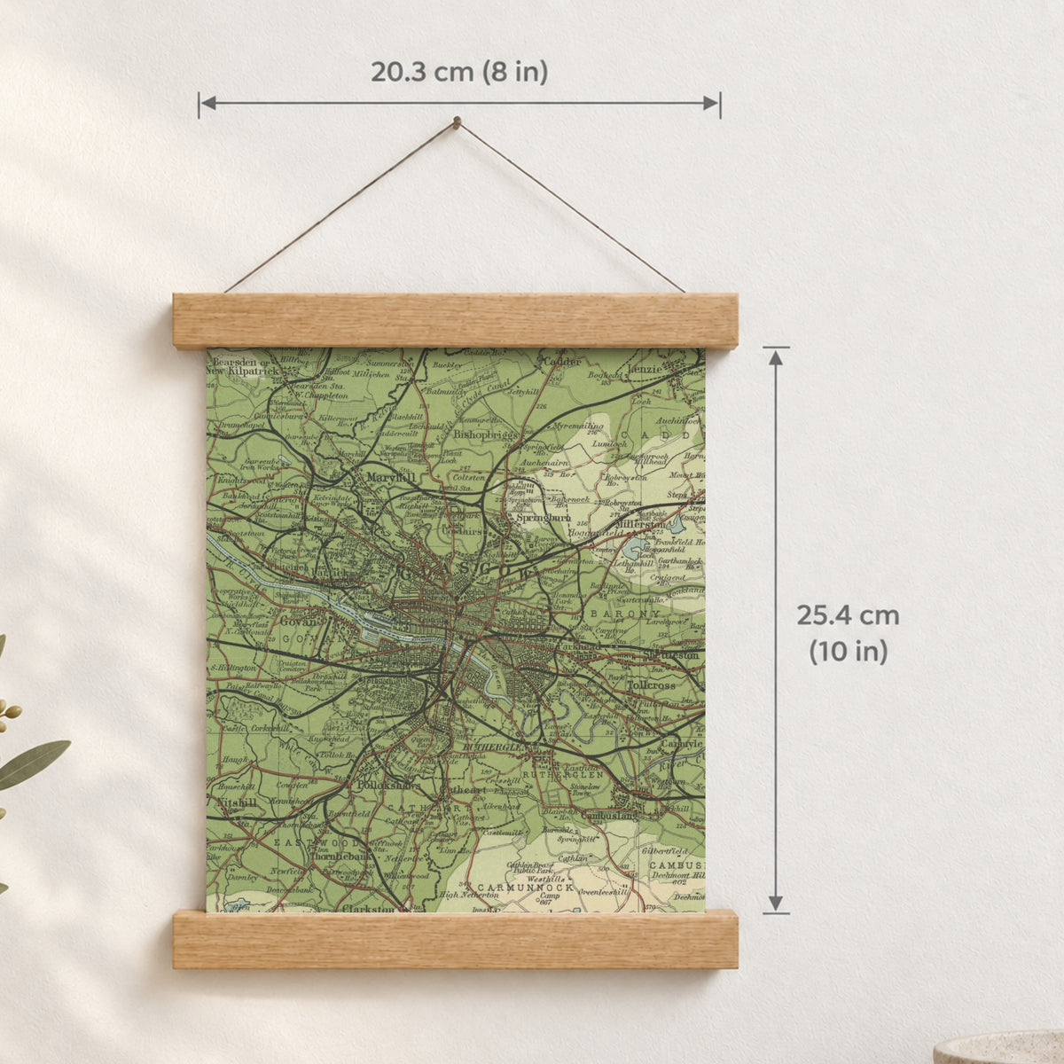 Glasgow historic map print, Bartholomew Half-Inch, 1903 — 8 × 10 in · portrait, Canvas, black hanger and Canvas, natural oak hanger and Canvas, white hanger and Fine art paper, black hanger and Fine art paper, natural oak hanger and Fine art paper, no hanger and Fine art paper, white hanger, hanger front mockup
