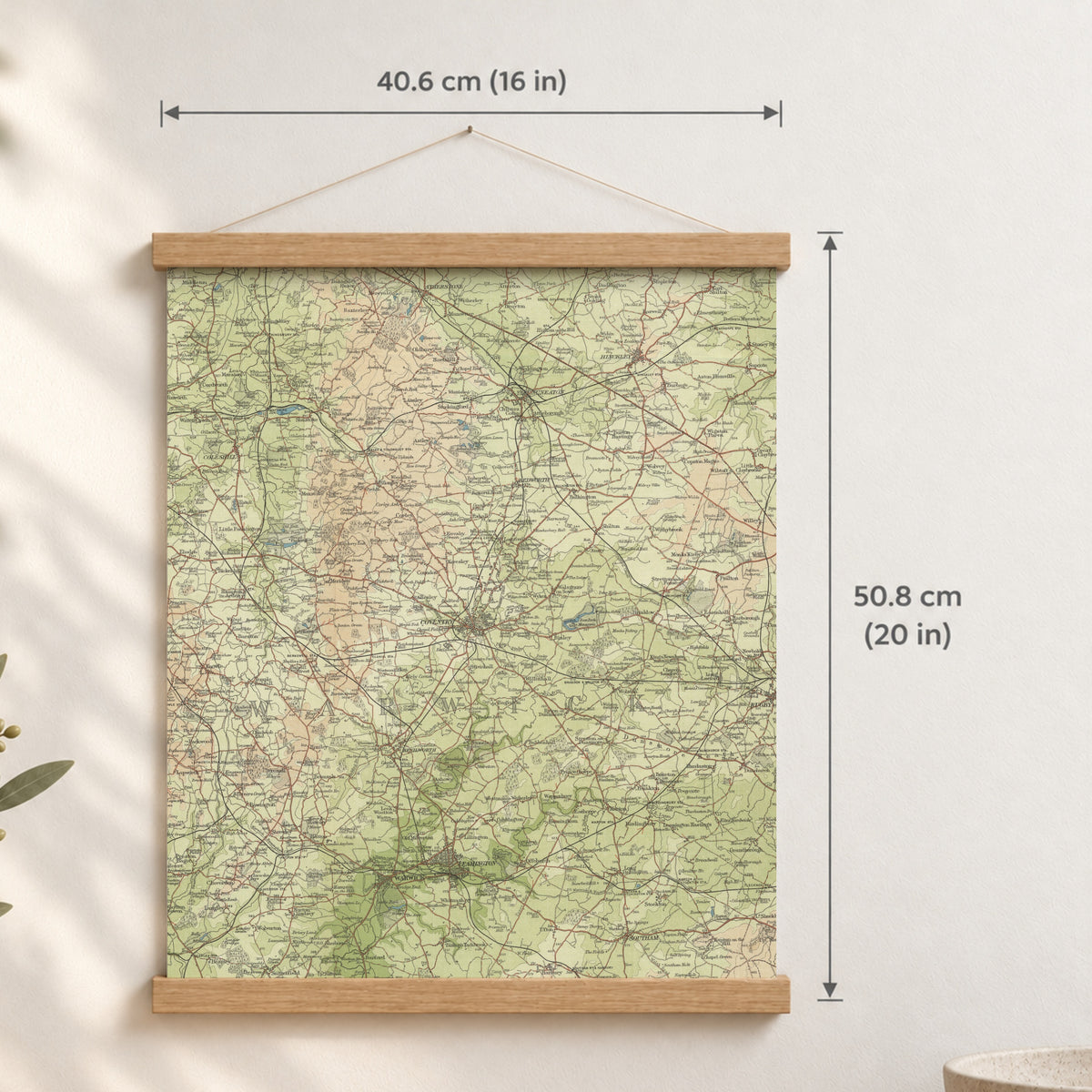 Coventry historic map print, Bartholomew Half-Inch, 1903 — 16 × 20 in · portrait, Canvas, black hanger and Canvas, natural oak hanger and Canvas, white hanger and Fine art paper, black hanger and Fine art paper, natural oak hanger and Fine art paper, no hanger and Fine art paper, white hanger, hanger front mockup