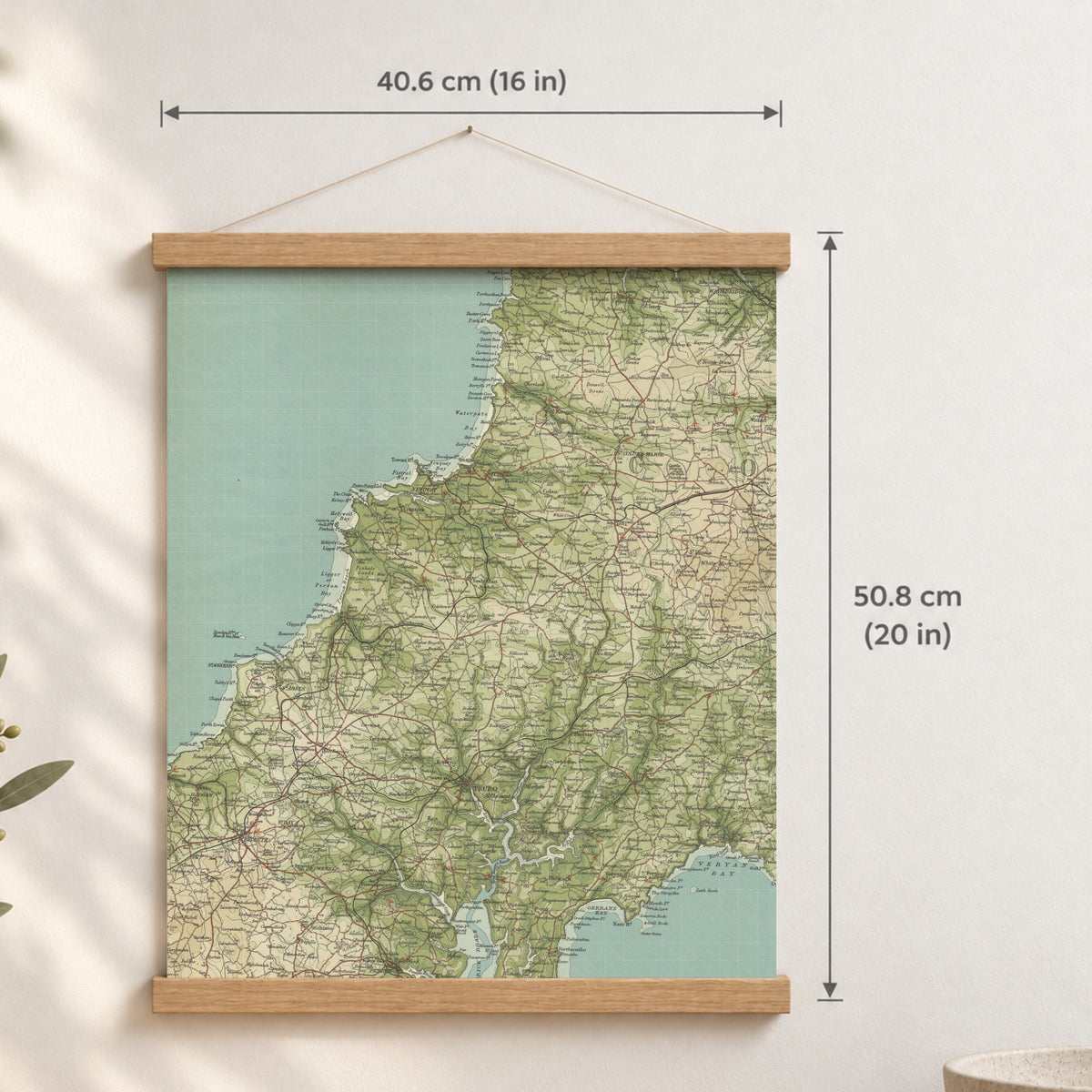 Newquay historic map print, Bartholomew Half-Inch, 1903 — 16 × 20 in · portrait, Canvas, black hanger and Canvas, natural oak hanger and Canvas, white hanger and Fine art paper, black hanger and Fine art paper, natural oak hanger and Fine art paper, no hanger and Fine art paper, white hanger, hanger front mockup