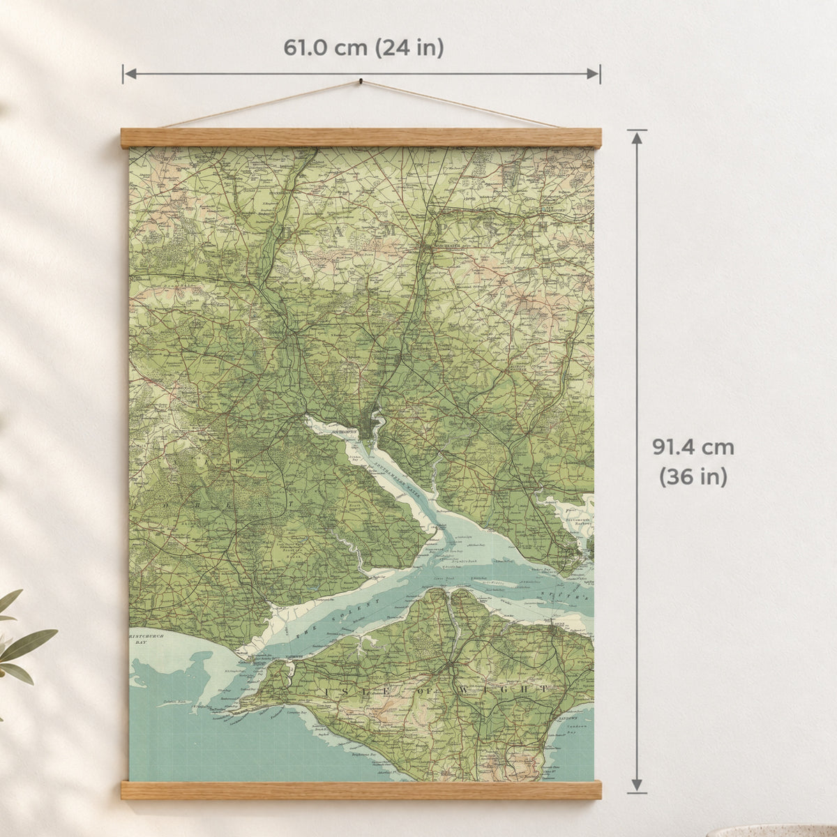 Southampton historic map print, Bartholomew Half-Inch, 1902 — 24 × 36 in · portrait, Canvas, black hanger and Canvas, natural oak hanger and Canvas, white hanger and Fine art paper, black hanger and Fine art paper, natural oak hanger and Fine art paper, no hanger and Fine art paper, white hanger, hanger front mockup