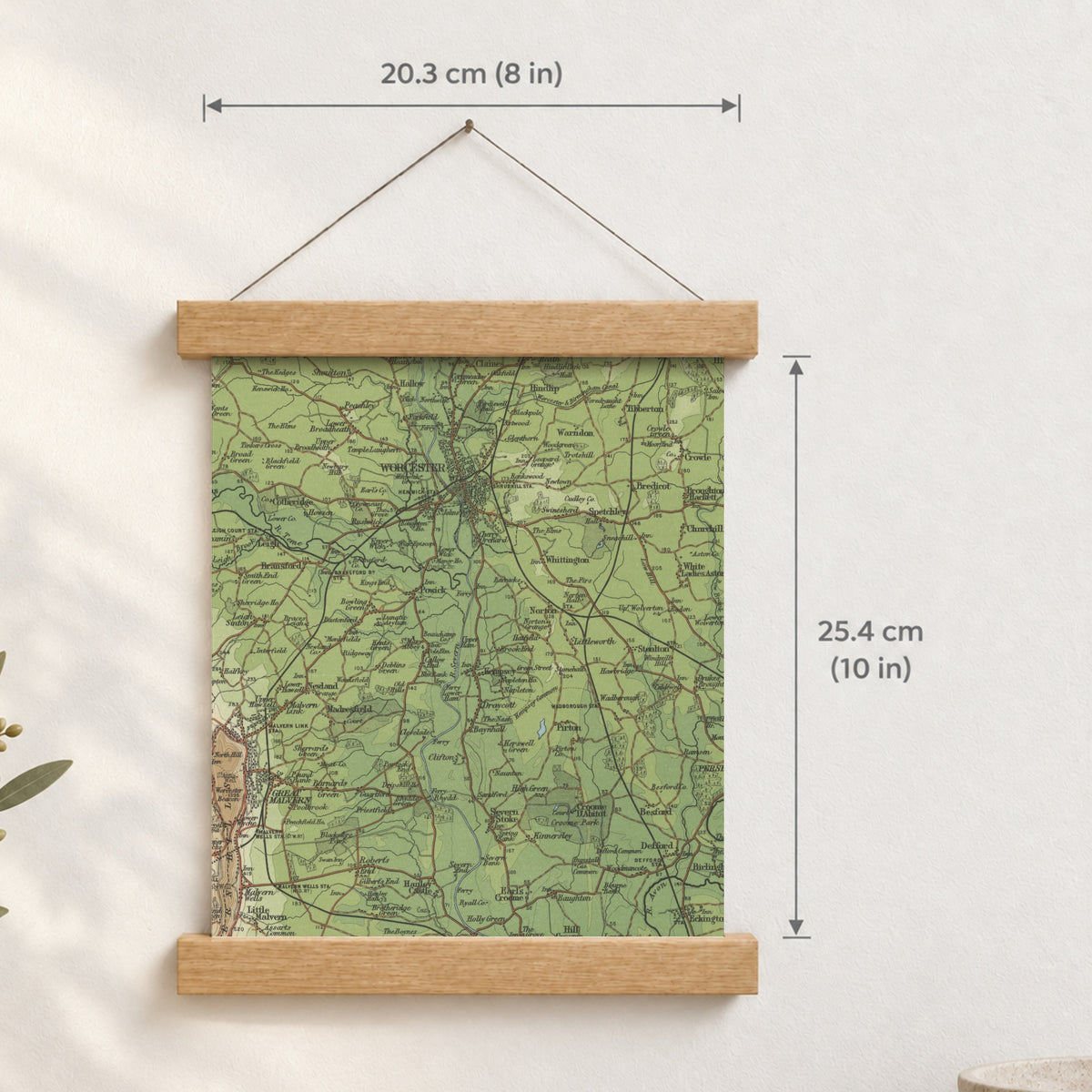 Worcester historic map print, Bartholomew Half-Inch, 1902 — 8 × 10 in · portrait, Canvas, black hanger and Canvas, natural oak hanger and Canvas, white hanger and Fine art paper, black hanger and Fine art paper, natural oak hanger and Fine art paper, no hanger and Fine art paper, white hanger, hanger front mockup