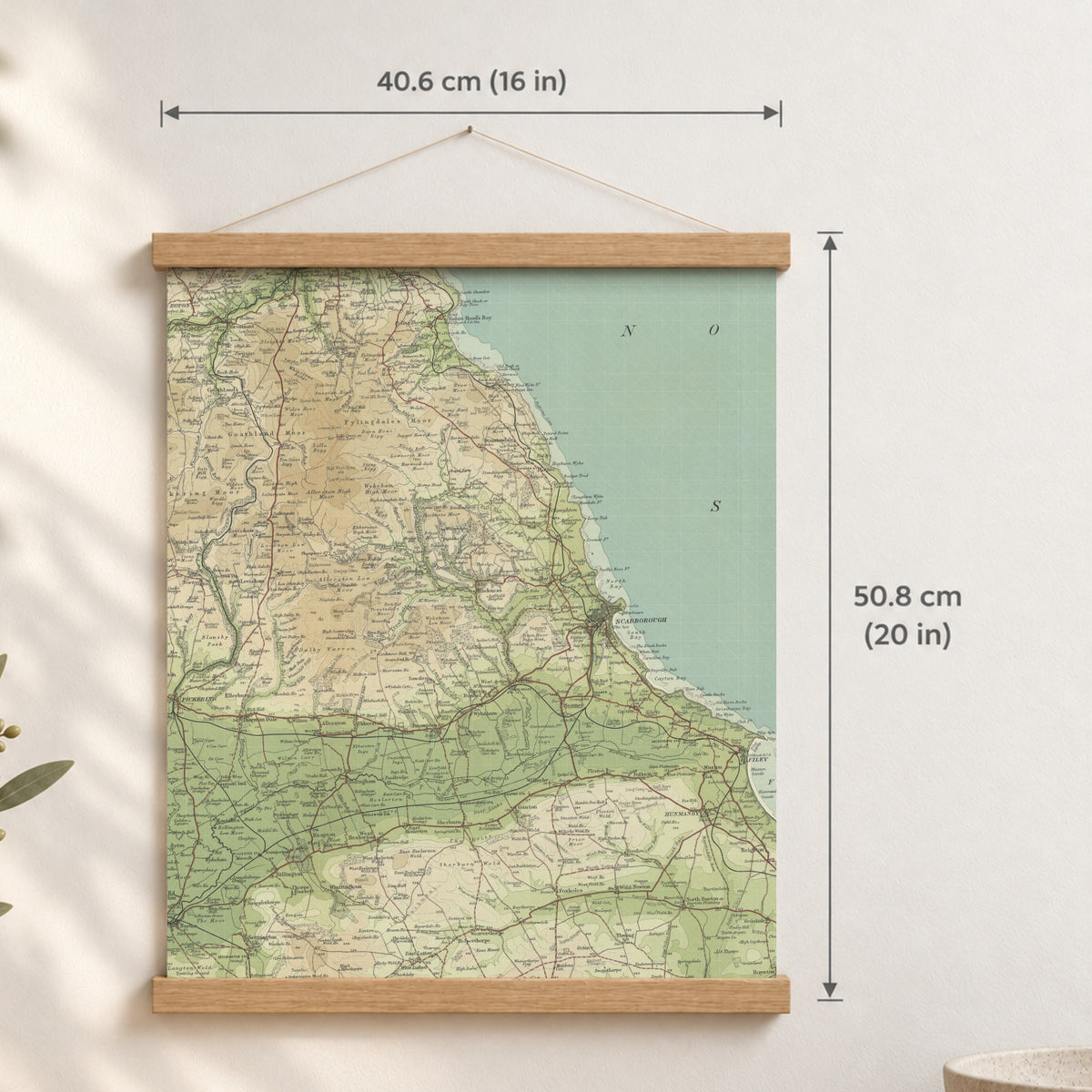 Scarborough historic map print, Bartholomew Half-Inch, 1903 — 16 × 20 in · portrait, Canvas, black hanger and Canvas, natural oak hanger and Canvas, white hanger and Fine art paper, black hanger and Fine art paper, natural oak hanger and Fine art paper, no hanger and Fine art paper, white hanger, hanger front mockup