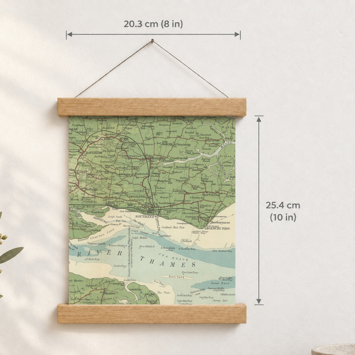 Southend-on-Sea historic map print, Bartholomew Half-Inch, 1903 — 8 × 10 in · portrait, Canvas, black hanger and Canvas, natural oak hanger and Canvas, white hanger and Fine art paper, black hanger and Fine art paper, natural oak hanger and Fine art paper, no hanger and Fine art paper, white hanger, hanger front mockup
