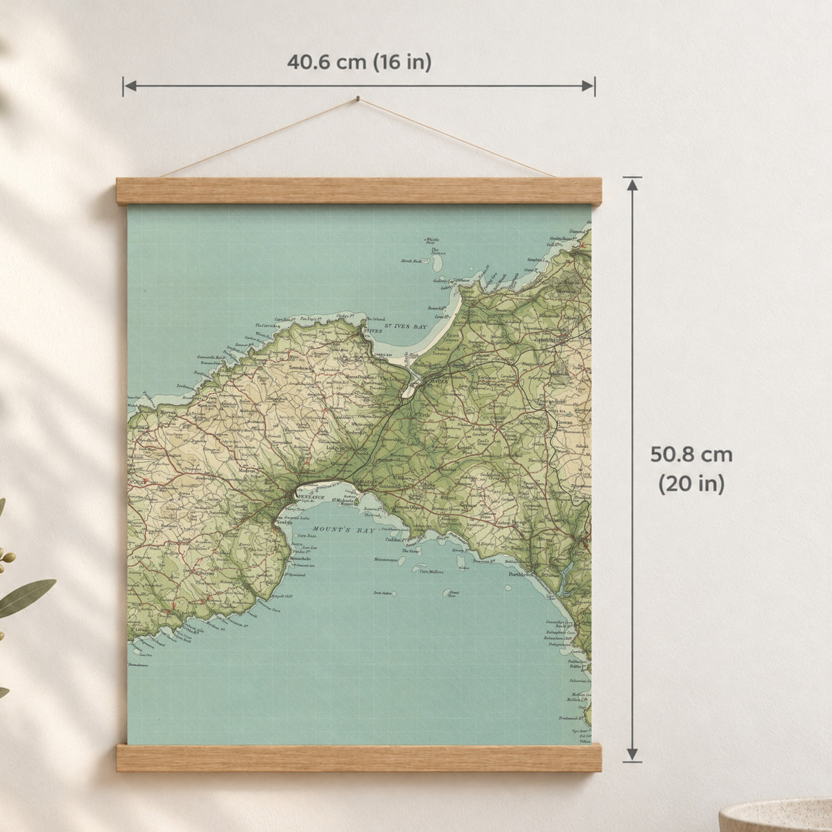 St Ives historic map print, Bartholomew Half-Inch, 1903 — 16 × 20 in · portrait, Canvas, black hanger and Canvas, natural oak hanger and Canvas, white hanger and Fine art paper, black hanger and Fine art paper, natural oak hanger and Fine art paper, no hanger and Fine art paper, white hanger, hanger front mockup