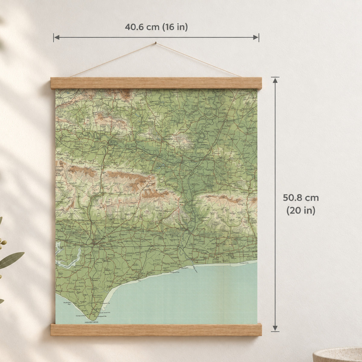 Chichester historic map print, Bartholomew Half-Inch, 1902 — 16 × 20 in · portrait, Canvas, black hanger and Canvas, natural oak hanger and Canvas, white hanger and Fine art paper, black hanger and Fine art paper, natural oak hanger and Fine art paper, no hanger and Fine art paper, white hanger, hanger front mockup