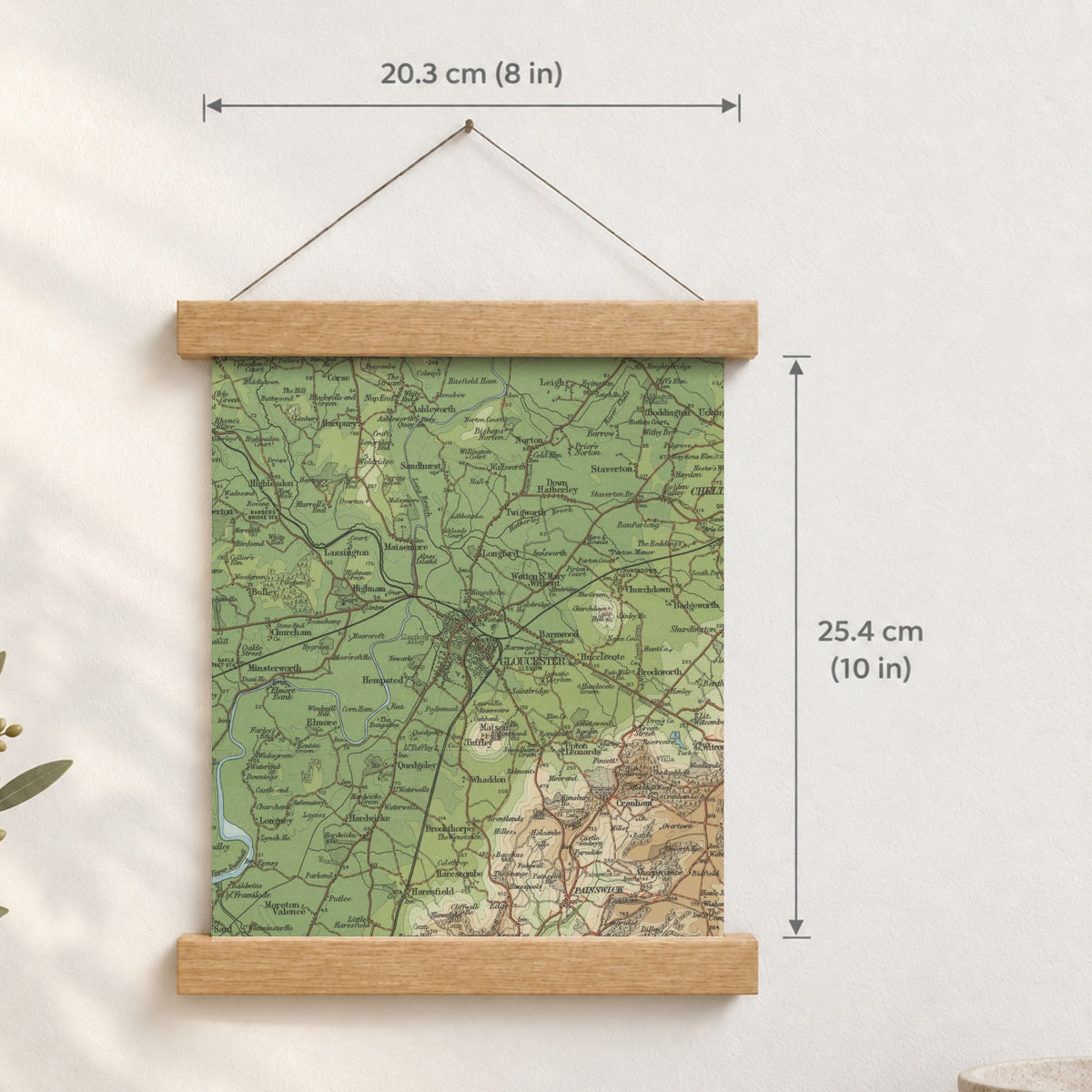 Gloucester historic map print, Bartholomew Half-Inch, 1902 — 8 × 10 in · portrait, Canvas, black hanger and Canvas, natural oak hanger and Canvas, white hanger and Fine art paper, black hanger and Fine art paper, natural oak hanger and Fine art paper, no hanger and Fine art paper, white hanger, hanger front mockup