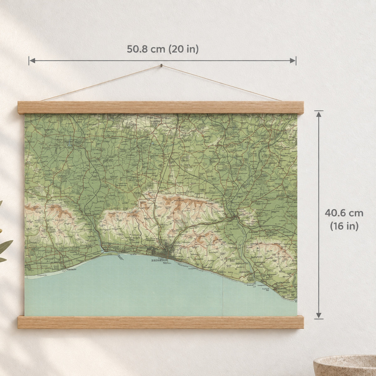 Brighton & Hove historic map print, Bartholomew Half-Inch, 1902 — 20 × 16 in · landscape, Canvas, black hanger and Canvas, natural oak hanger and Canvas, white hanger and Fine art paper, black hanger and Fine art paper, natural oak hanger and Fine art paper, no hanger and Fine art paper, white hanger, hanger front mockup