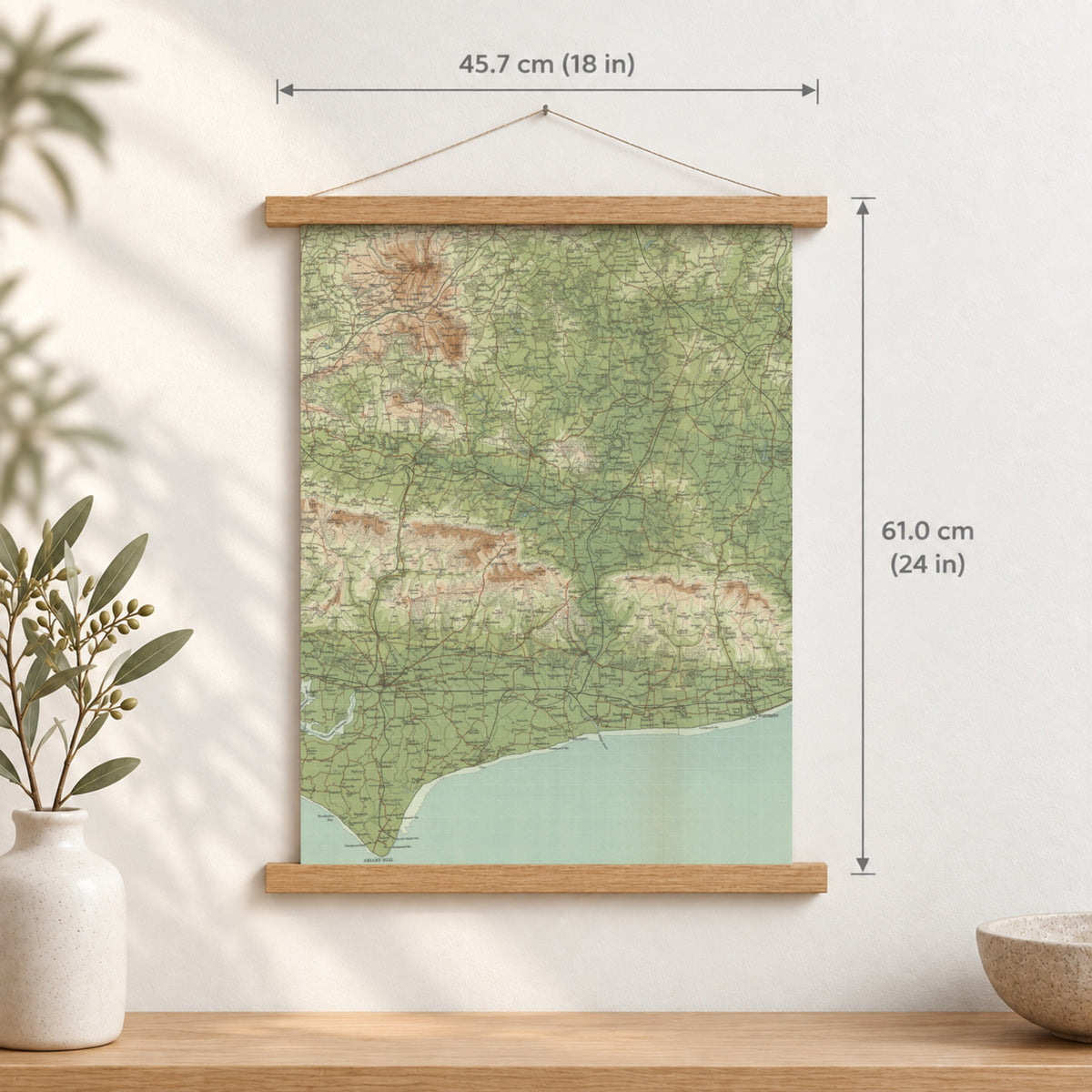 Chichester historic map print, Bartholomew Half-Inch, 1902 — 18 × 24 in · portrait, Canvas, black hanger and Canvas, natural oak hanger and Canvas, white hanger and Fine art paper, black hanger and Fine art paper, natural oak hanger and Fine art paper, no hanger and Fine art paper, white hanger, hanger front mockup
