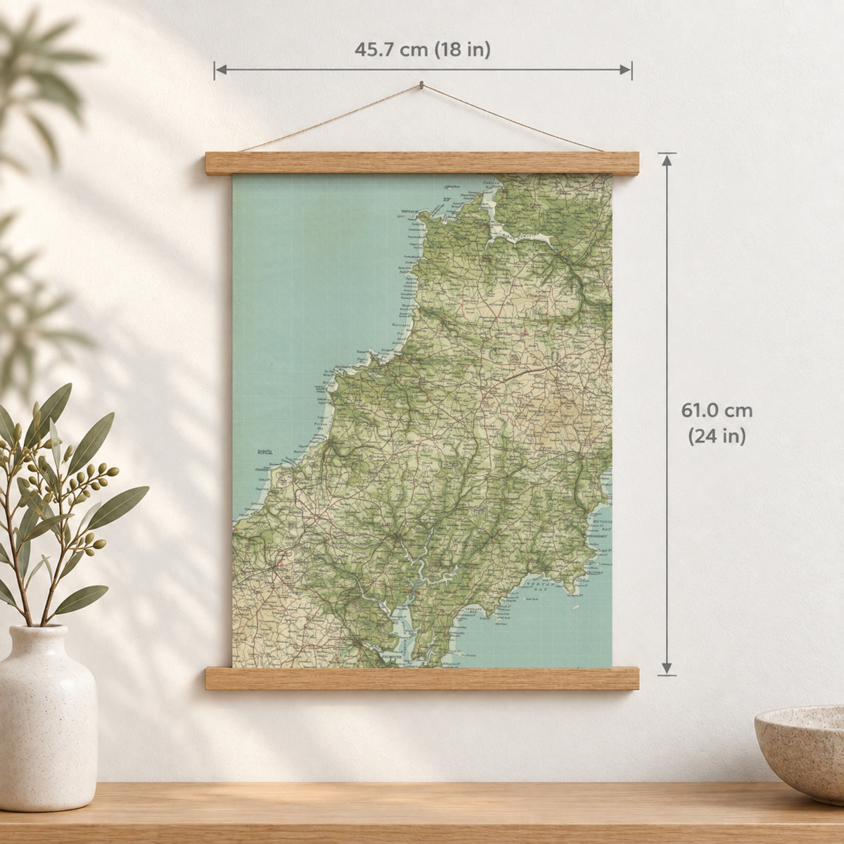 Newquay historic map print, Bartholomew Half-Inch, 1903 — 18 × 24 in · portrait, Canvas, black hanger and Canvas, natural oak hanger and Canvas, white hanger and Fine art paper, black hanger and Fine art paper, natural oak hanger and Fine art paper, no hanger and Fine art paper, white hanger, hanger front mockup