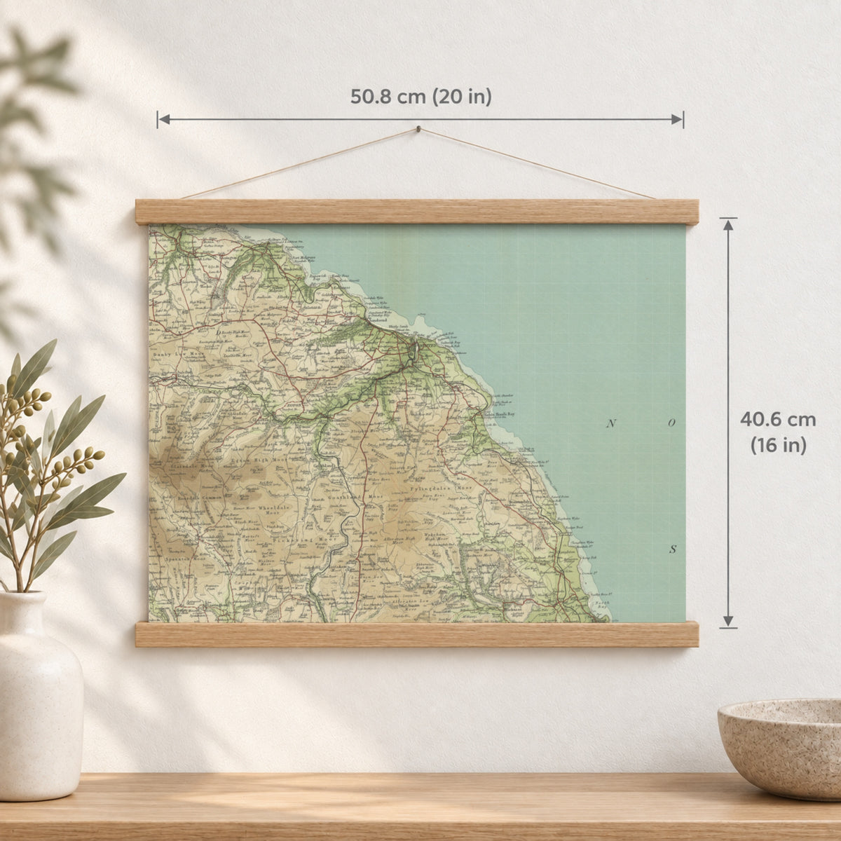 Whitby historic map print, Bartholomew Half-Inch, 1903 — 20 × 16 in · landscape, Canvas, black hanger and Canvas, natural oak hanger and Canvas, white hanger and Fine art paper, black hanger and Fine art paper, natural oak hanger and Fine art paper, no hanger and Fine art paper, white hanger, hanger front mockup
