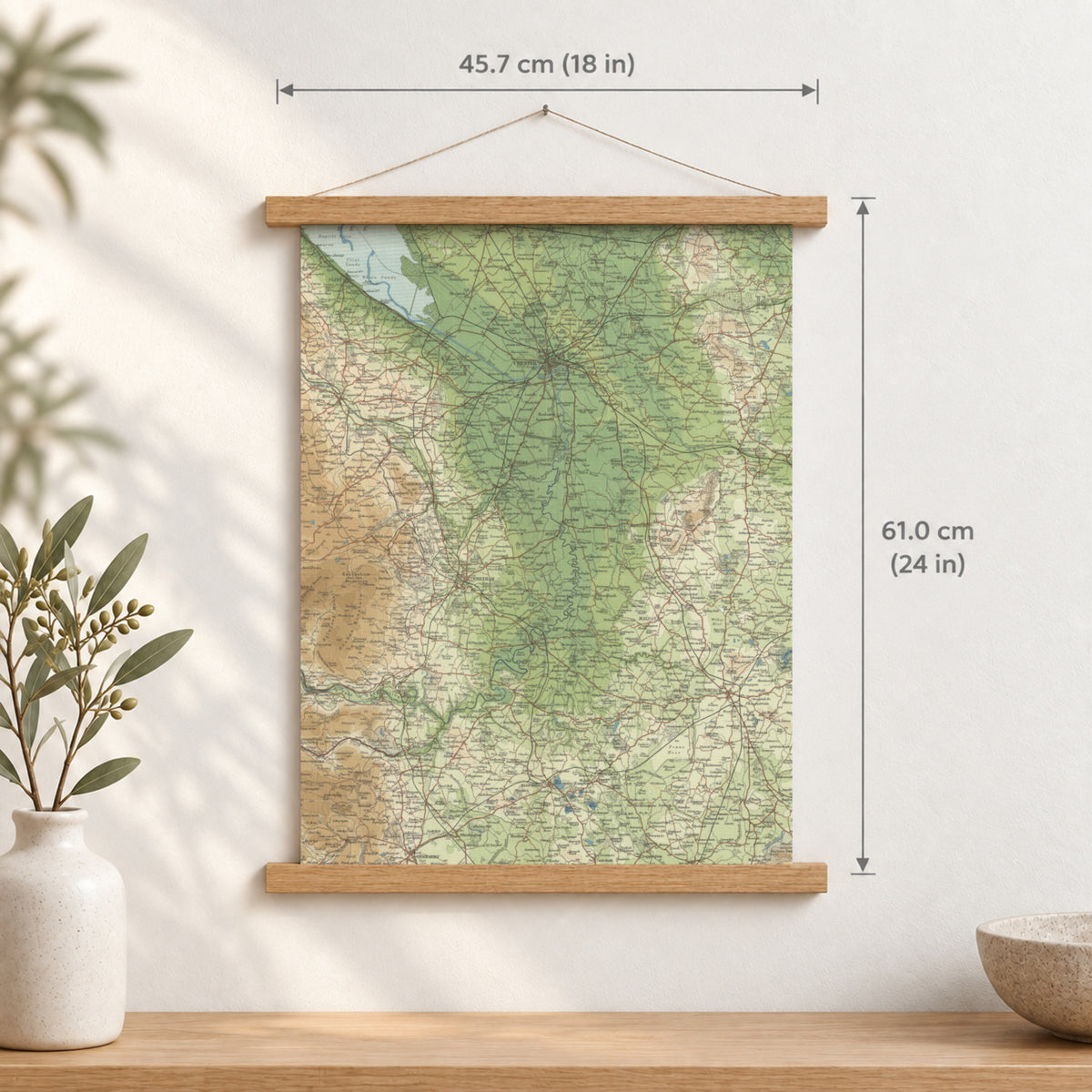 Chester historic map print, Bartholomew Half-Inch, 1902 — 18 × 24 in · portrait, Canvas, black hanger and Canvas, natural oak hanger and Canvas, white hanger and Fine art paper, black hanger and Fine art paper, natural oak hanger and Fine art paper, no hanger and Fine art paper, white hanger, hanger front mockup
