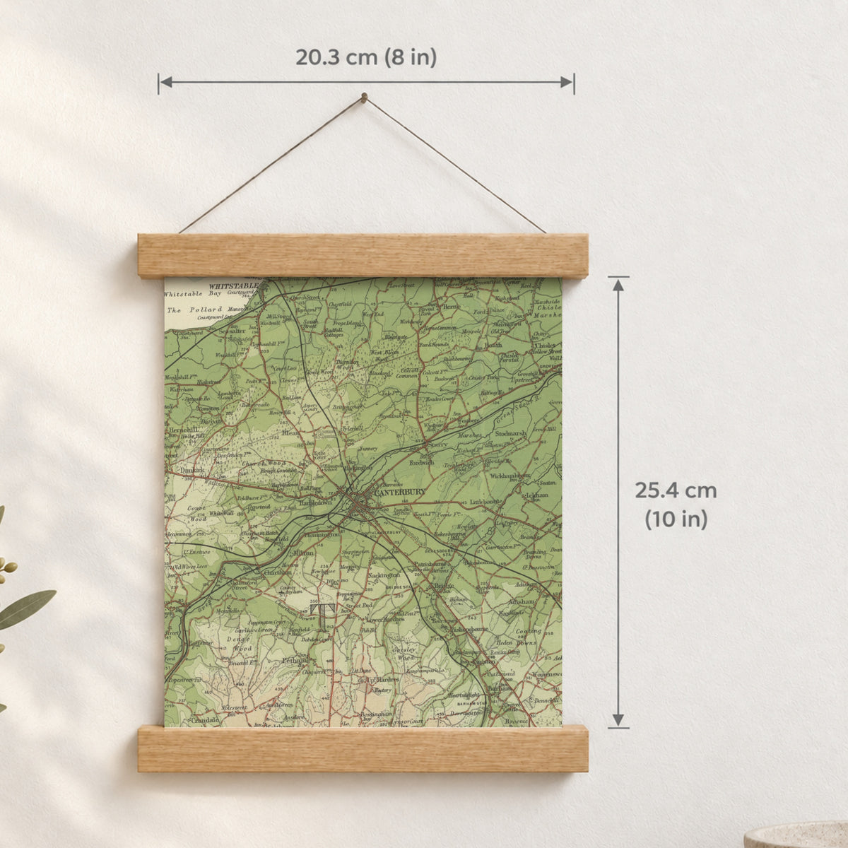 Canterbury historic map print, Bartholomew Half-Inch, 1904 — 8 × 10 in · portrait, Canvas, black hanger and Canvas, natural oak hanger and Canvas, white hanger and Fine art paper, black hanger and Fine art paper, natural oak hanger and Fine art paper, no hanger and Fine art paper, white hanger, hanger front mockup