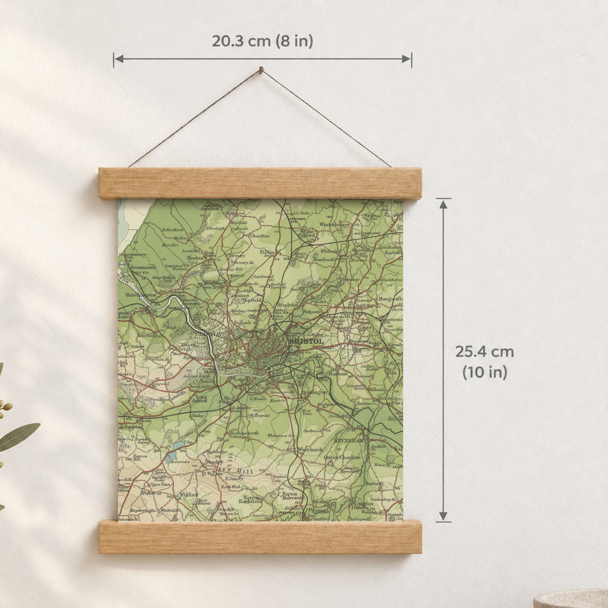 Bristol historic map print, Bartholomew Half-Inch, 1904 — 8 × 10 in · portrait, Canvas, black hanger and Canvas, natural oak hanger and Canvas, white hanger and Fine art paper, black hanger and Fine art paper, natural oak hanger and Fine art paper, no hanger and Fine art paper, white hanger, hanger front mockup