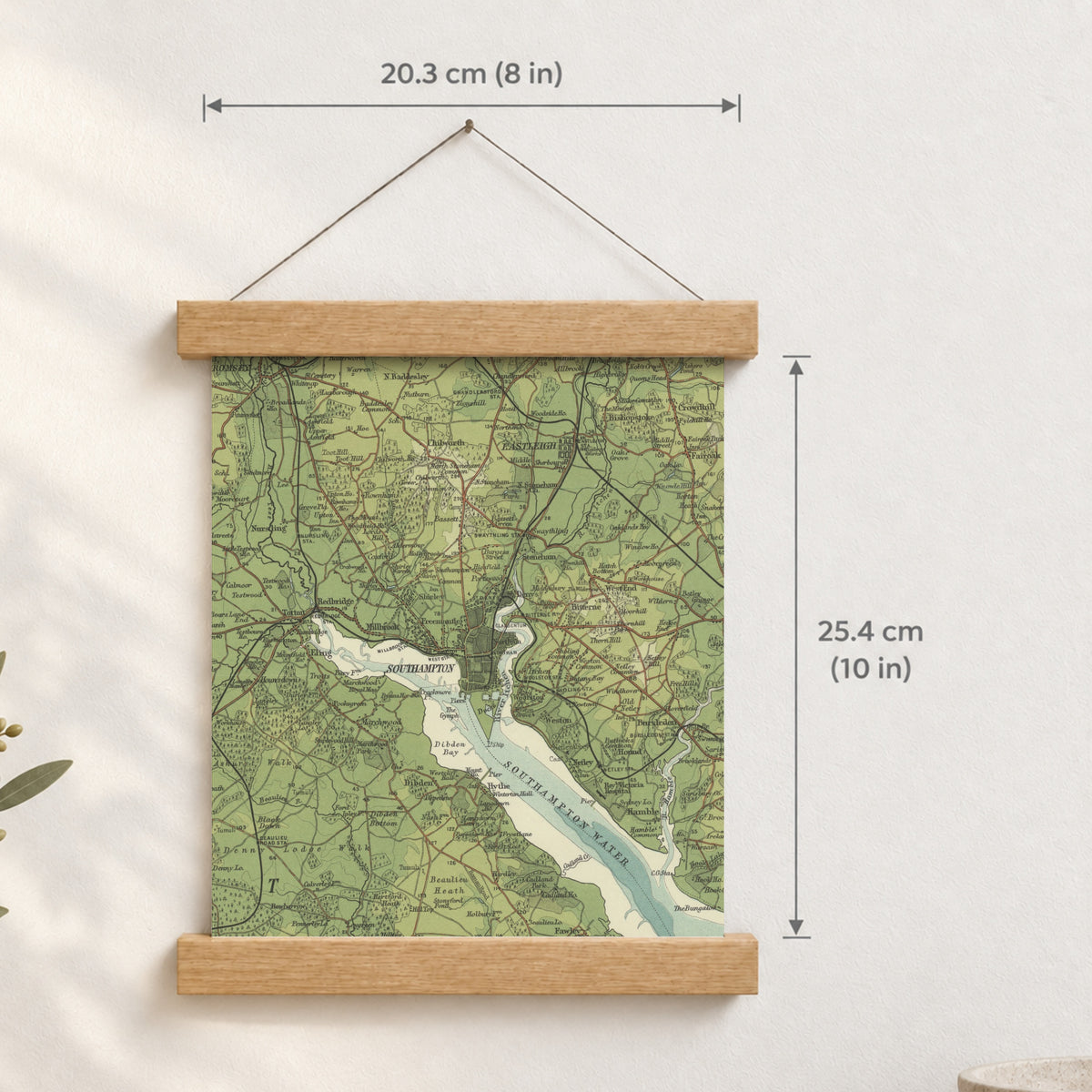 Southampton historic map print, Bartholomew Half-Inch, 1902 — 8 × 10 in · portrait, Canvas, black hanger and Canvas, natural oak hanger and Canvas, white hanger and Fine art paper, black hanger and Fine art paper, natural oak hanger and Fine art paper, no hanger and Fine art paper, white hanger, hanger front mockup