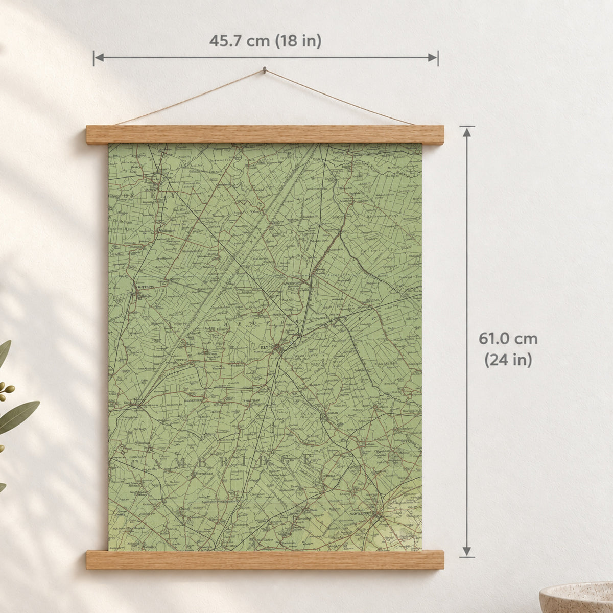 Ely historic map print, Bartholomew Half-Inch, 1902 — 18 × 24 in · portrait, Canvas, black hanger and Canvas, natural oak hanger and Canvas, white hanger and Fine art paper, black hanger and Fine art paper, natural oak hanger and Fine art paper, no hanger and Fine art paper, white hanger, hanger front mockup