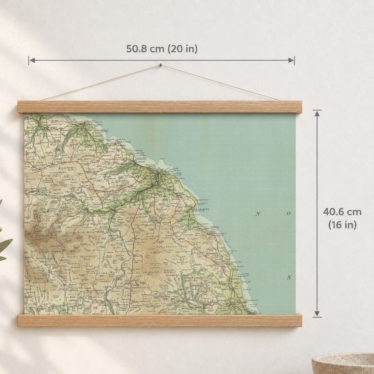Whitby historic map print, Bartholomew Half-Inch, 1903 — 20 × 16 in · landscape, Canvas, black hanger and Canvas, natural oak hanger and Canvas, white hanger and Fine art paper, black hanger and Fine art paper, natural oak hanger and Fine art paper, no hanger and Fine art paper, white hanger, hanger front mockup