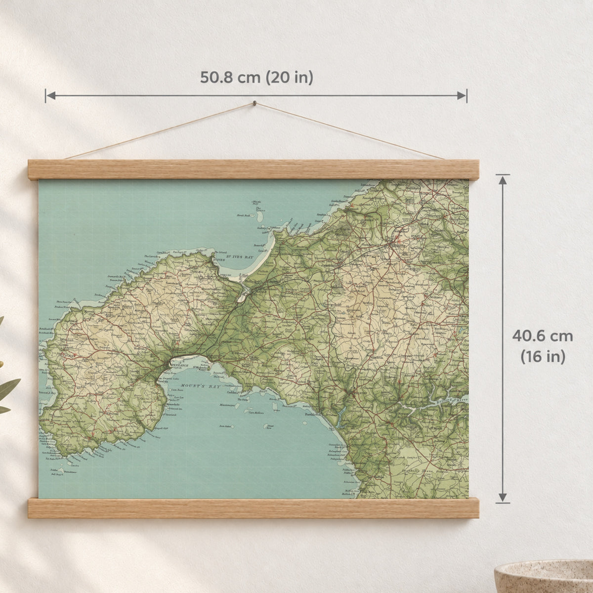 St Ives historic map print, Bartholomew Half-Inch, 1903 — 20 × 16 in · landscape, Canvas, black hanger and Canvas, natural oak hanger and Canvas, white hanger and Fine art paper, black hanger and Fine art paper, natural oak hanger and Fine art paper, no hanger and Fine art paper, white hanger, hanger front mockup