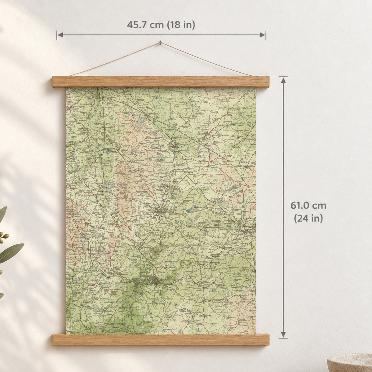 Coventry historic map print, Bartholomew Half-Inch, 1903 — 18 × 24 in · portrait, Canvas, black hanger and Canvas, natural oak hanger and Canvas, white hanger and Fine art paper, black hanger and Fine art paper, natural oak hanger and Fine art paper, no hanger and Fine art paper, white hanger, hanger front mockup
