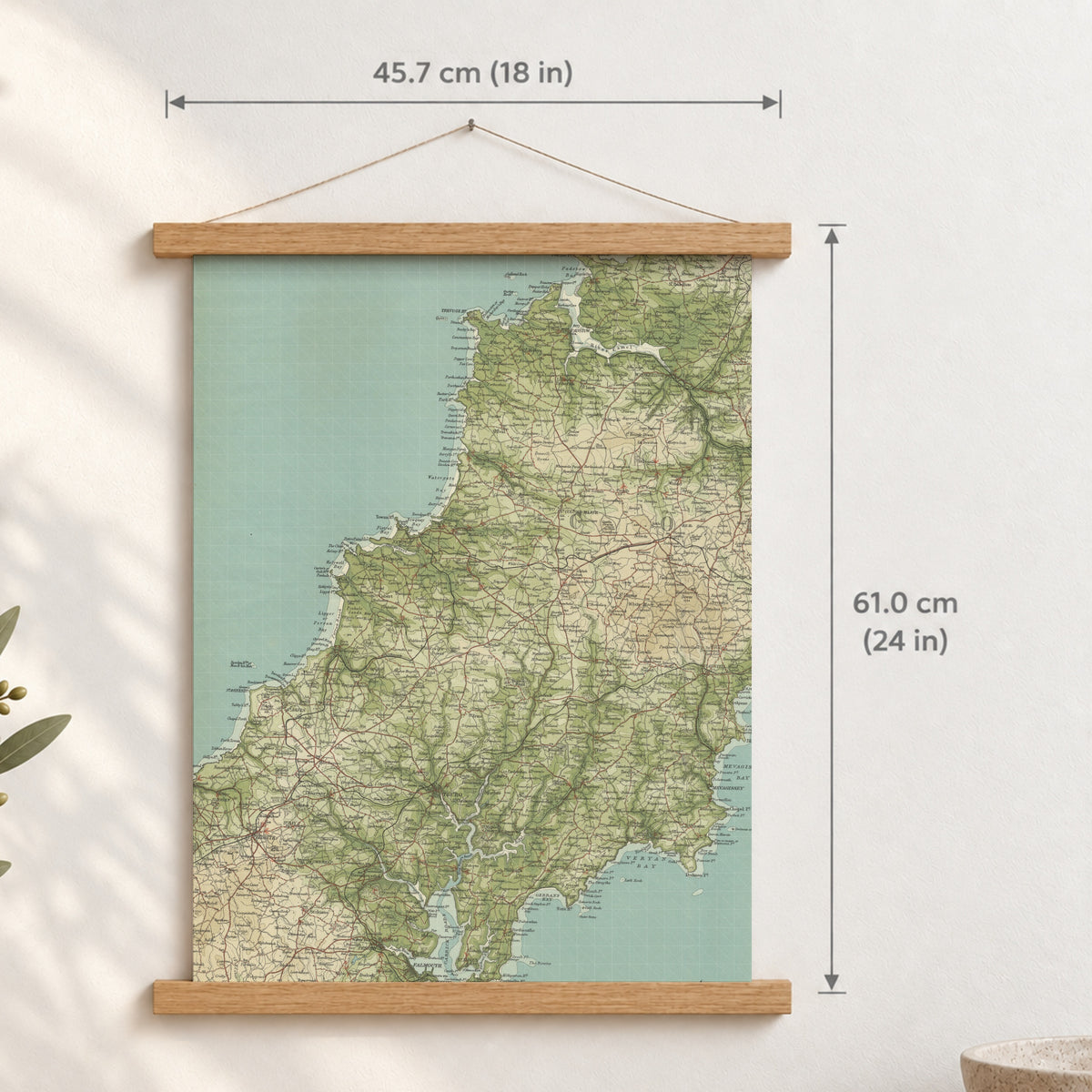 Newquay historic map print, Bartholomew Half-Inch, 1903 — 18 × 24 in · portrait, Canvas, black hanger and Canvas, natural oak hanger and Canvas, white hanger and Fine art paper, black hanger and Fine art paper, natural oak hanger and Fine art paper, no hanger and Fine art paper, white hanger, hanger front mockup