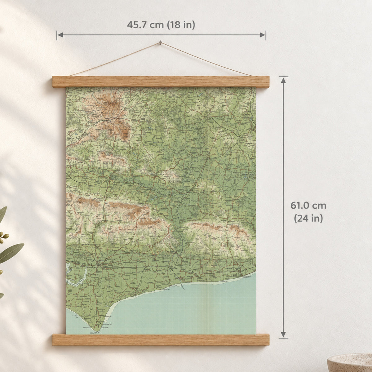 Chichester historic map print, Bartholomew Half-Inch, 1902 — 18 × 24 in · portrait, Canvas, black hanger and Canvas, natural oak hanger and Canvas, white hanger and Fine art paper, black hanger and Fine art paper, natural oak hanger and Fine art paper, no hanger and Fine art paper, white hanger, hanger front mockup