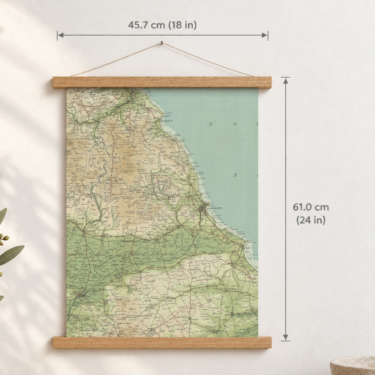 Scarborough historic map print, Bartholomew Half-Inch, 1903 — 18 × 24 in · portrait, Canvas, black hanger and Canvas, natural oak hanger and Canvas, white hanger and Fine art paper, black hanger and Fine art paper, natural oak hanger and Fine art paper, no hanger and Fine art paper, white hanger, hanger front mockup