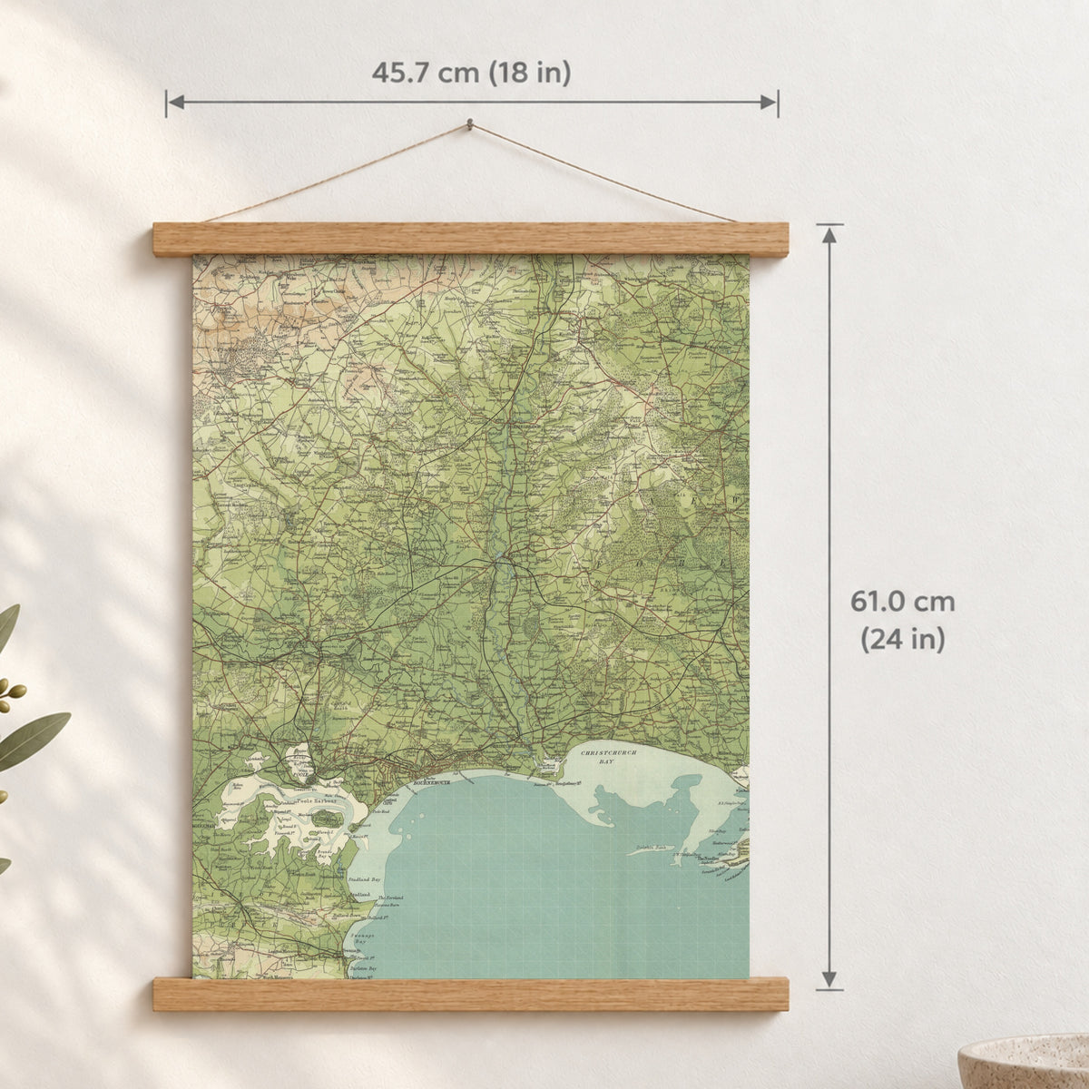 Bournemouth historic map print, Bartholomew Half-Inch, 1902 — 18 × 24 in · portrait, Canvas, black hanger and Canvas, natural oak hanger and Canvas, white hanger and Fine art paper, black hanger and Fine art paper, natural oak hanger and Fine art paper, no hanger and Fine art paper, white hanger, hanger front mockup