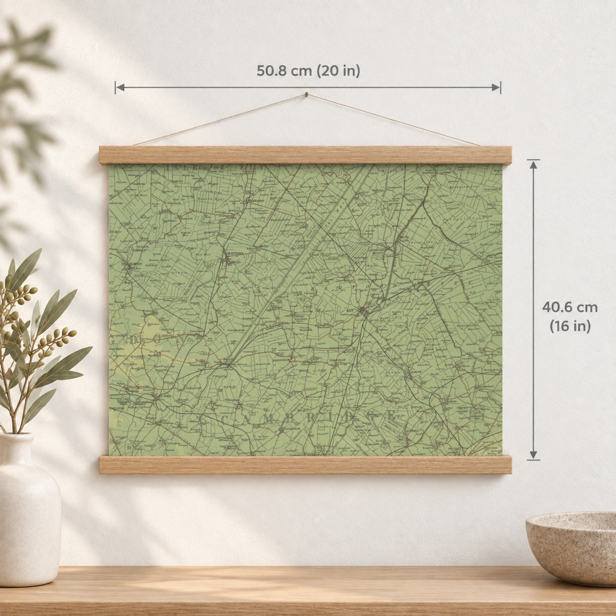 Ely historic map print, Bartholomew Half-Inch, 1902 — 20 × 16 in · landscape, Canvas, black hanger and Canvas, natural oak hanger and Canvas, white hanger and Fine art paper, black hanger and Fine art paper, natural oak hanger and Fine art paper, no hanger and Fine art paper, white hanger, hanger front mockup