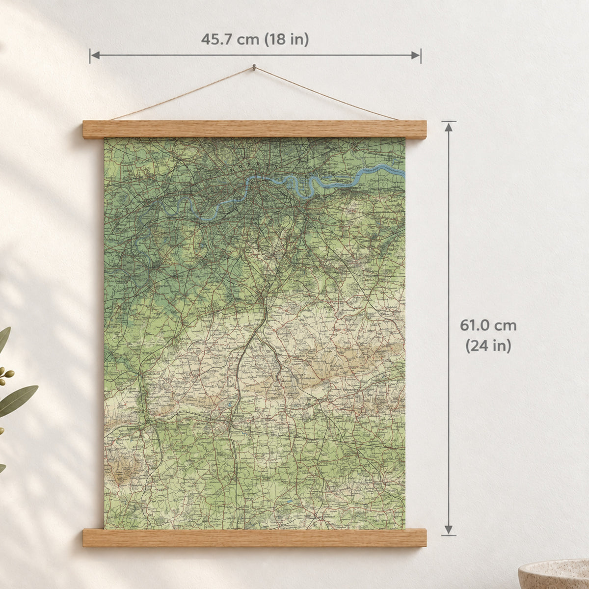 London historic map print, Bartholomew Half-Inch, 1903 — 18 × 24 in · portrait, Canvas, black hanger and Canvas, natural oak hanger and Canvas, white hanger and Fine art paper, black hanger and Fine art paper, natural oak hanger and Fine art paper, no hanger and Fine art paper, white hanger, hanger front mockup