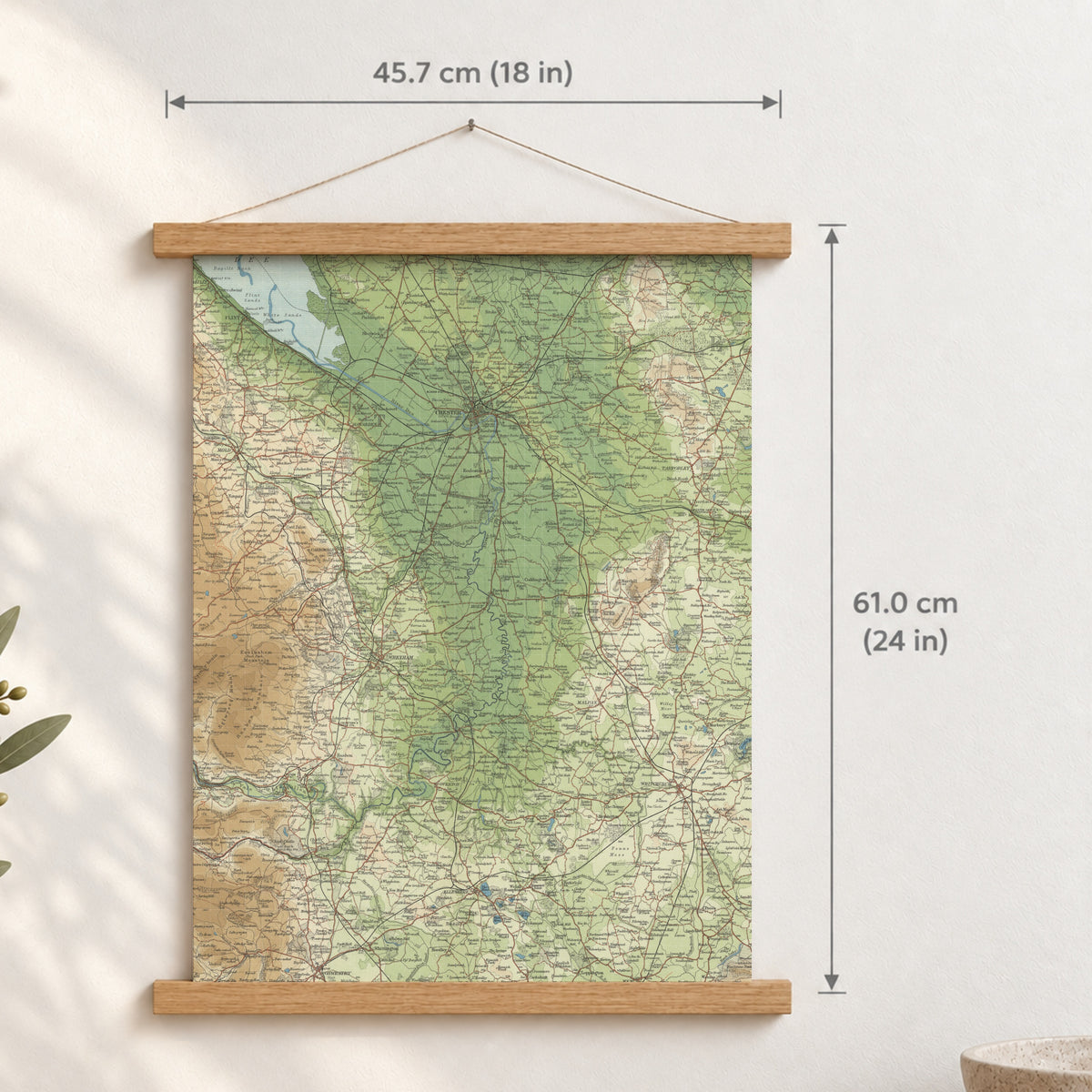 Chester historic map print, Bartholomew Half-Inch, 1902 — 18 × 24 in · portrait, Canvas, black hanger and Canvas, natural oak hanger and Canvas, white hanger and Fine art paper, black hanger and Fine art paper, natural oak hanger and Fine art paper, no hanger and Fine art paper, white hanger, hanger front mockup