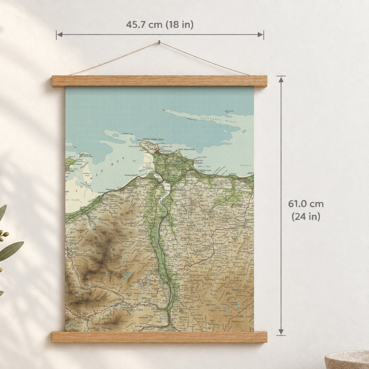 Llandudno historic map print, Bartholomew Half-Inch, 1904 — 18 × 24 in · portrait, Canvas, black hanger and Canvas, natural oak hanger and Canvas, white hanger and Fine art paper, black hanger and Fine art paper, natural oak hanger and Fine art paper, no hanger and Fine art paper, white hanger, hanger front mockup