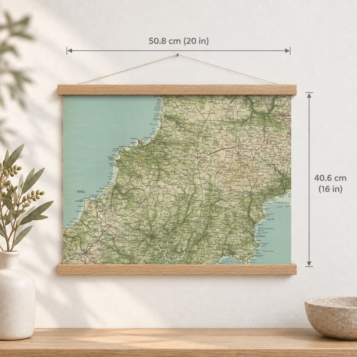 Newquay historic map print, Bartholomew Half-Inch, 1903 — 20 × 16 in · landscape, Canvas, black hanger and Canvas, natural oak hanger and Canvas, white hanger and Fine art paper, black hanger and Fine art paper, natural oak hanger and Fine art paper, no hanger and Fine art paper, white hanger, hanger front mockup