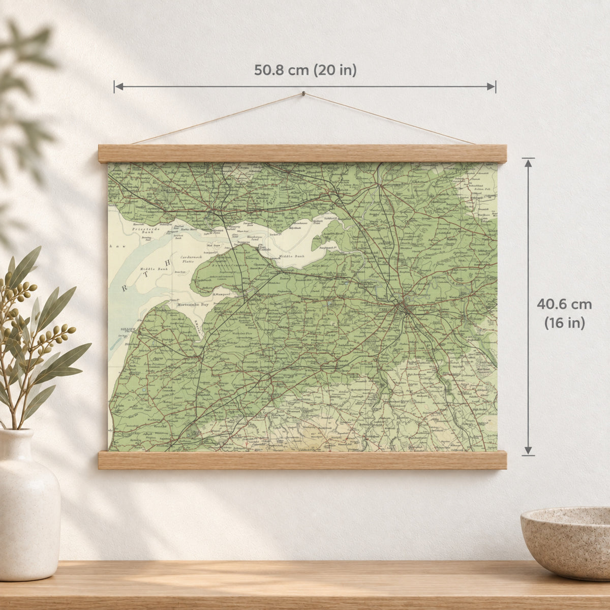 Carlisle historic map print, Bartholomew Half-Inch, 1903 — 20 × 16 in · landscape, Canvas, black hanger and Canvas, natural oak hanger and Canvas, white hanger and Fine art paper, black hanger and Fine art paper, natural oak hanger and Fine art paper, no hanger and Fine art paper, white hanger, hanger front mockup