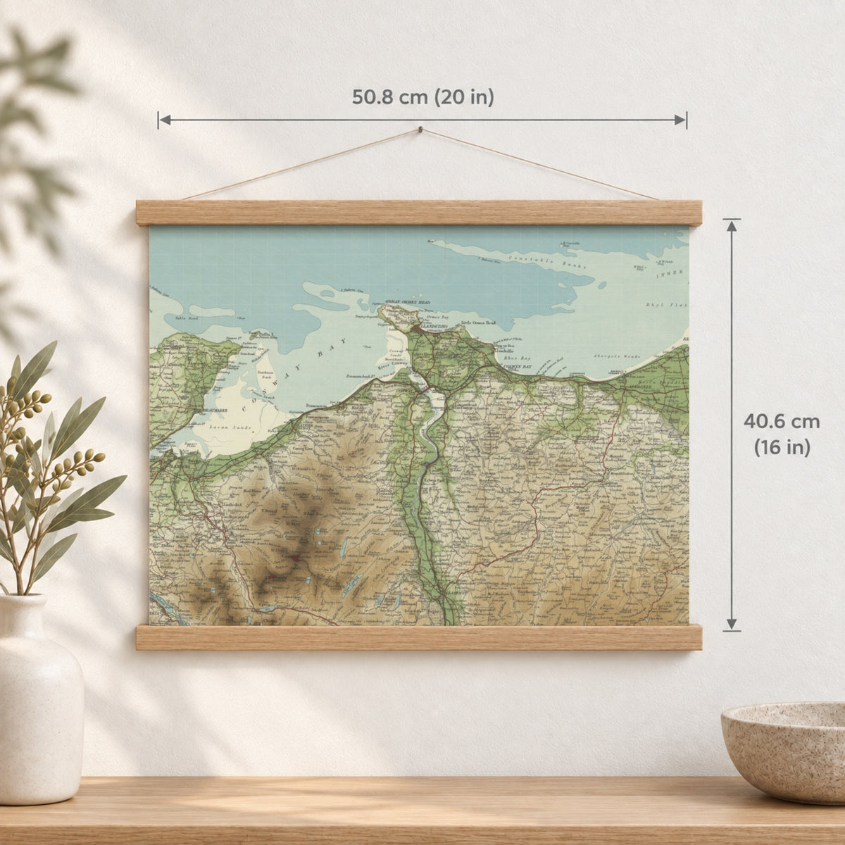 Llandudno historic map print, Bartholomew Half-Inch, 1904 — 20 × 16 in · landscape, Canvas, black hanger and Canvas, natural oak hanger and Canvas, white hanger and Fine art paper, black hanger and Fine art paper, natural oak hanger and Fine art paper, no hanger and Fine art paper, white hanger, hanger front mockup