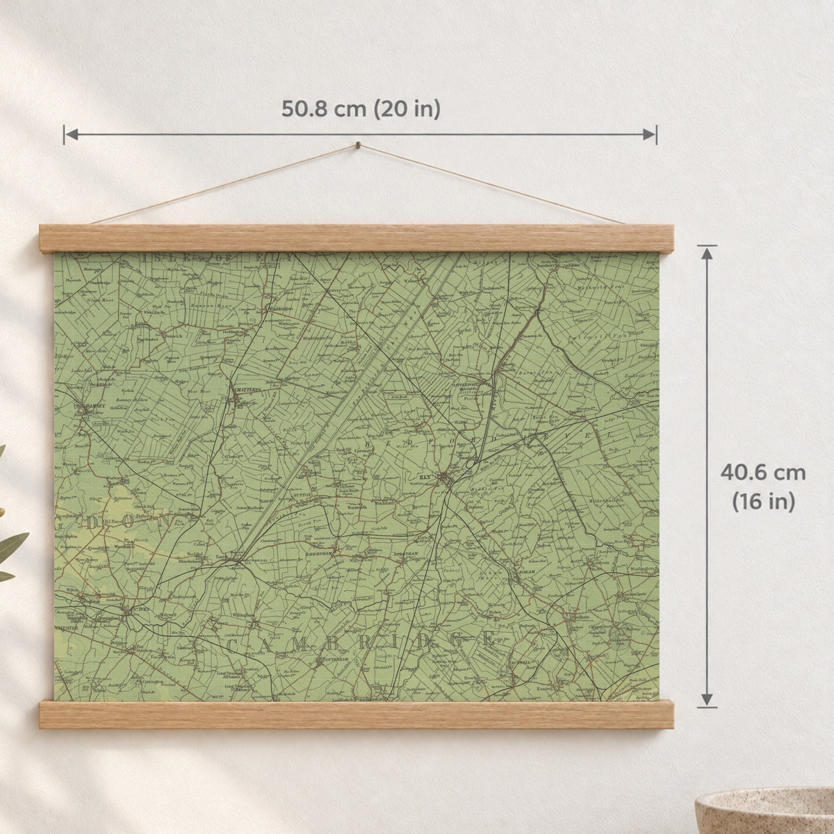 Ely historic map print, Bartholomew Half-Inch, 1902 — 20 × 16 in · landscape, Canvas, black hanger and Canvas, natural oak hanger and Canvas, white hanger and Fine art paper, black hanger and Fine art paper, natural oak hanger and Fine art paper, no hanger and Fine art paper, white hanger, hanger front mockup