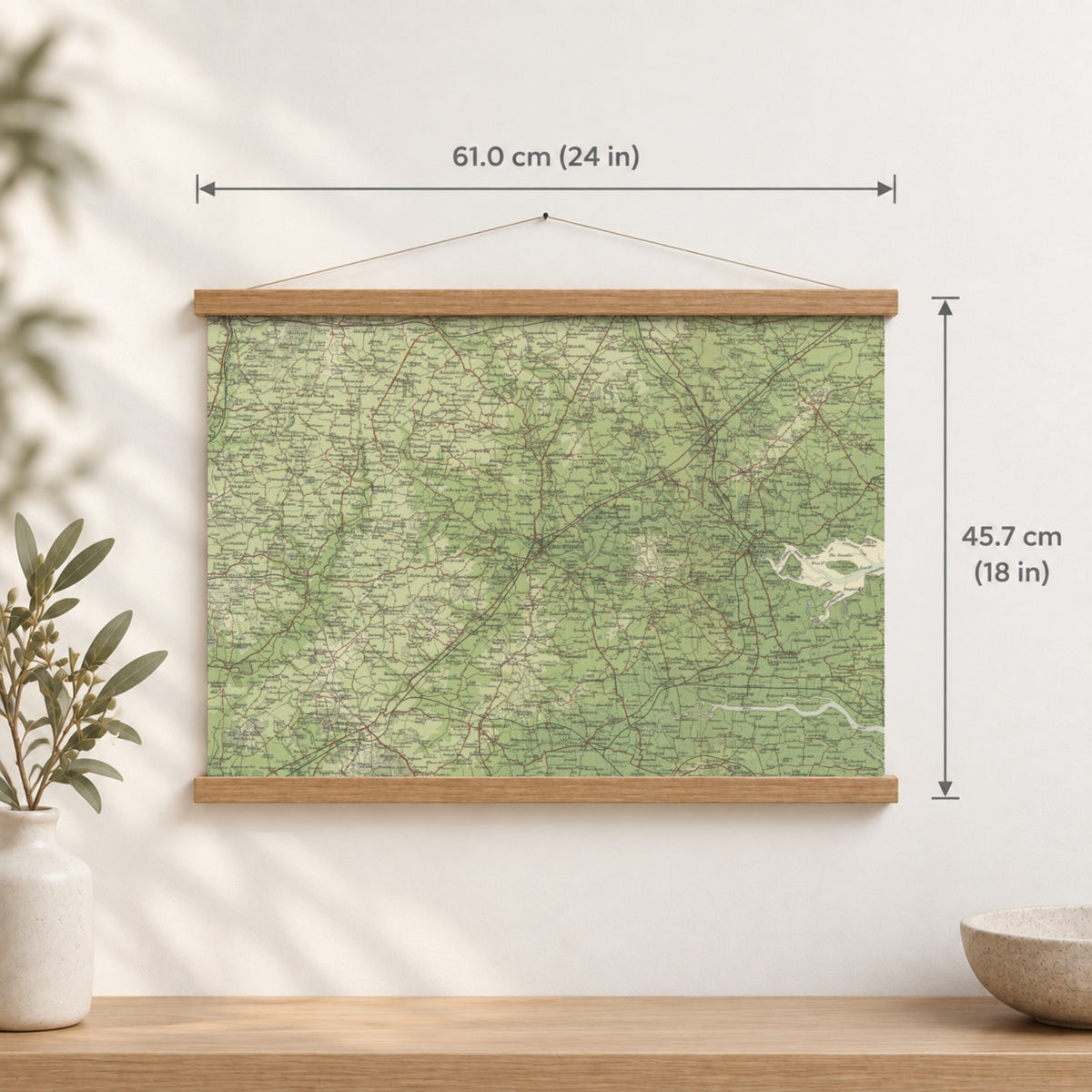 Chelmsford historic map print, Bartholomew Half-Inch, 1903 — 24 × 18 in · landscape, Canvas, black hanger and Canvas, natural oak hanger and Canvas, white hanger and Fine art paper, black hanger and Fine art paper, natural oak hanger and Fine art paper, no hanger and Fine art paper, white hanger, hanger front mockup
