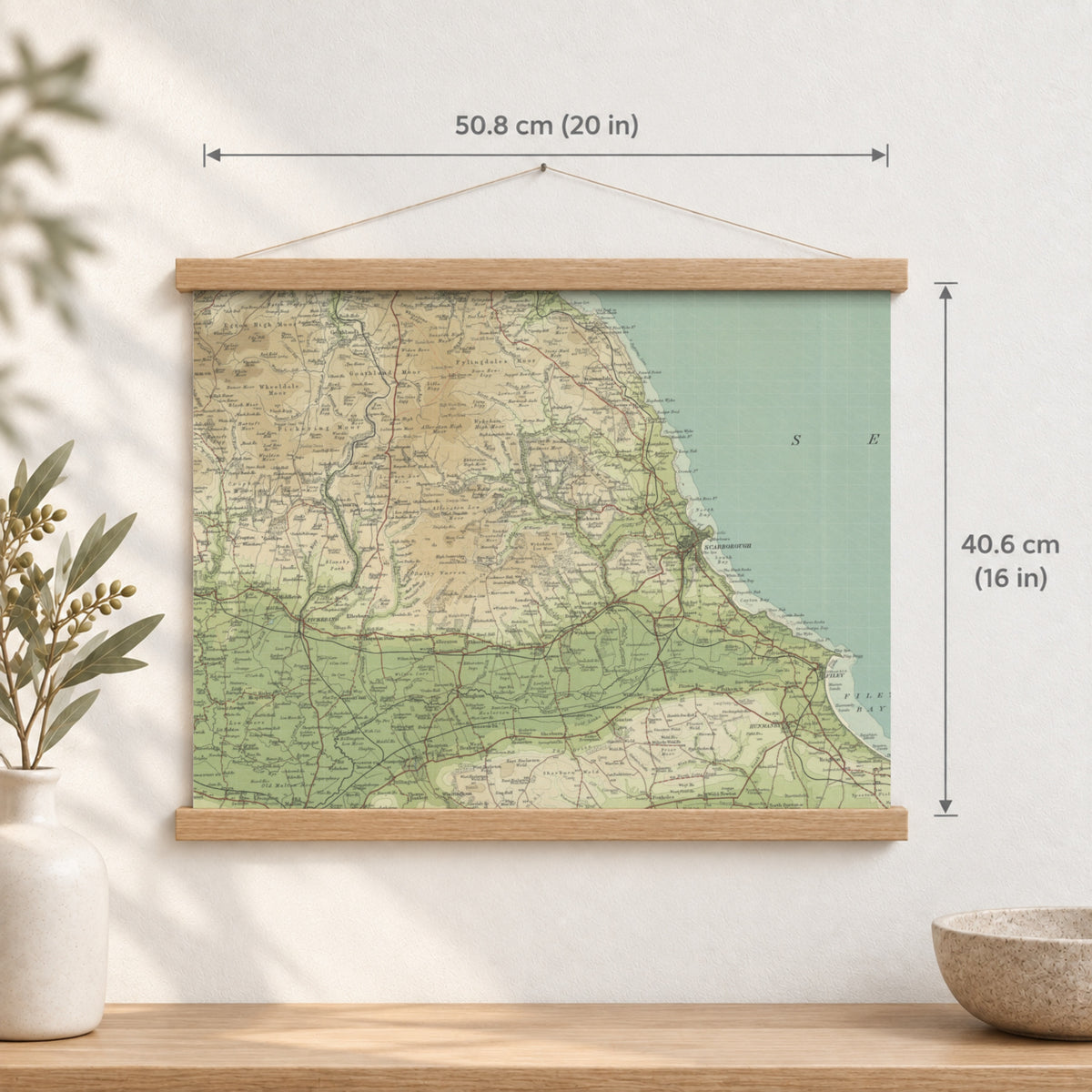 Scarborough historic map print, Bartholomew Half-Inch, 1903 — 20 × 16 in · landscape, Canvas, black hanger and Canvas, natural oak hanger and Canvas, white hanger and Fine art paper, black hanger and Fine art paper, natural oak hanger and Fine art paper, no hanger and Fine art paper, white hanger, hanger front mockup