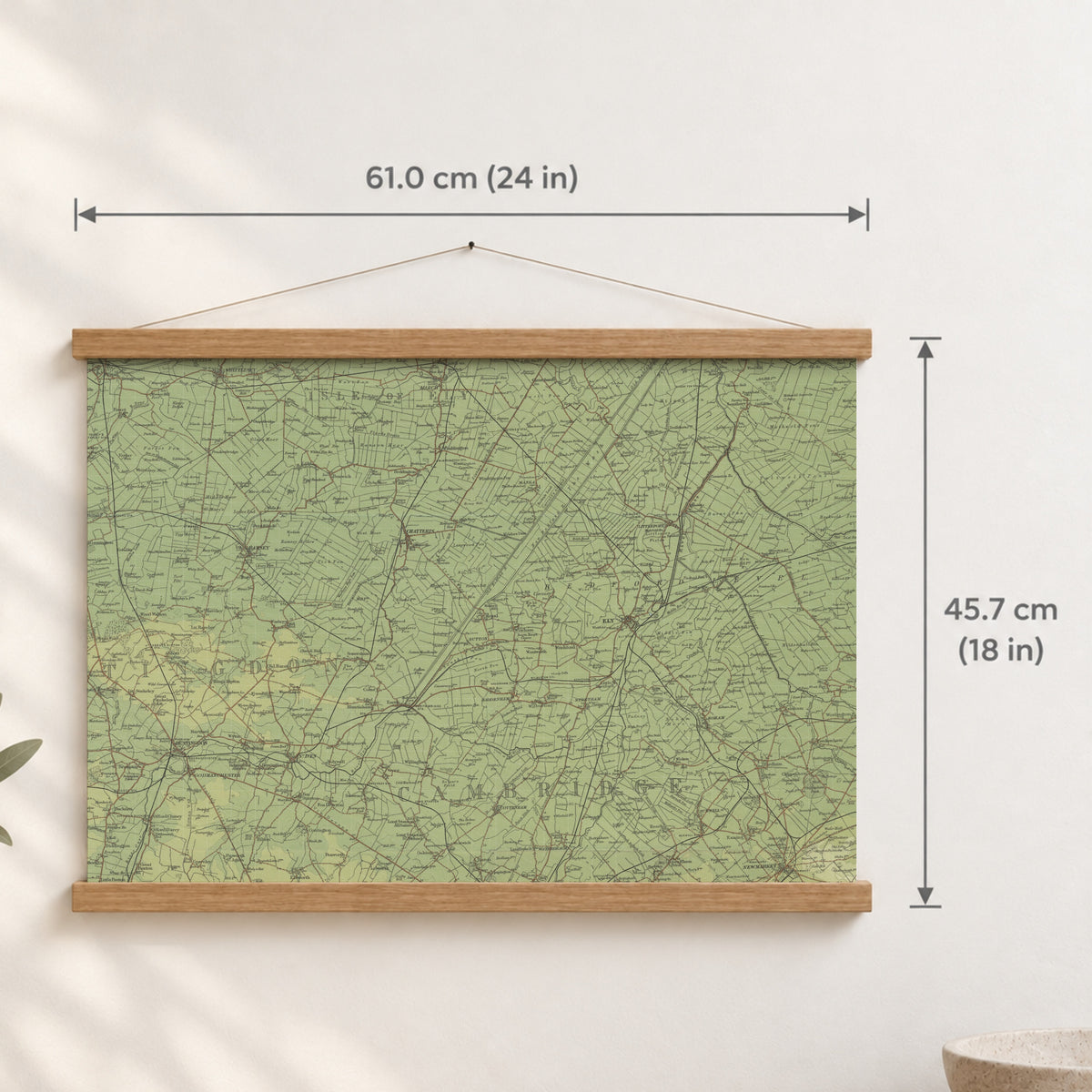 Ely historic map print, Bartholomew Half-Inch, 1902 — 24 × 18 in · landscape, Canvas, black hanger and Canvas, natural oak hanger and Canvas, white hanger and Fine art paper, black hanger and Fine art paper, natural oak hanger and Fine art paper, no hanger and Fine art paper, white hanger, hanger front mockup