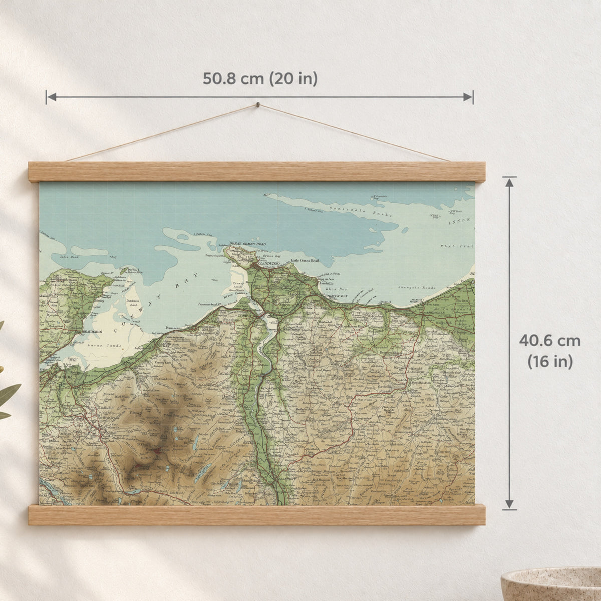 Llandudno historic map print, Bartholomew Half-Inch, 1904 — 20 × 16 in · landscape, Canvas, black hanger and Canvas, natural oak hanger and Canvas, white hanger and Fine art paper, black hanger and Fine art paper, natural oak hanger and Fine art paper, no hanger and Fine art paper, white hanger, hanger front mockup