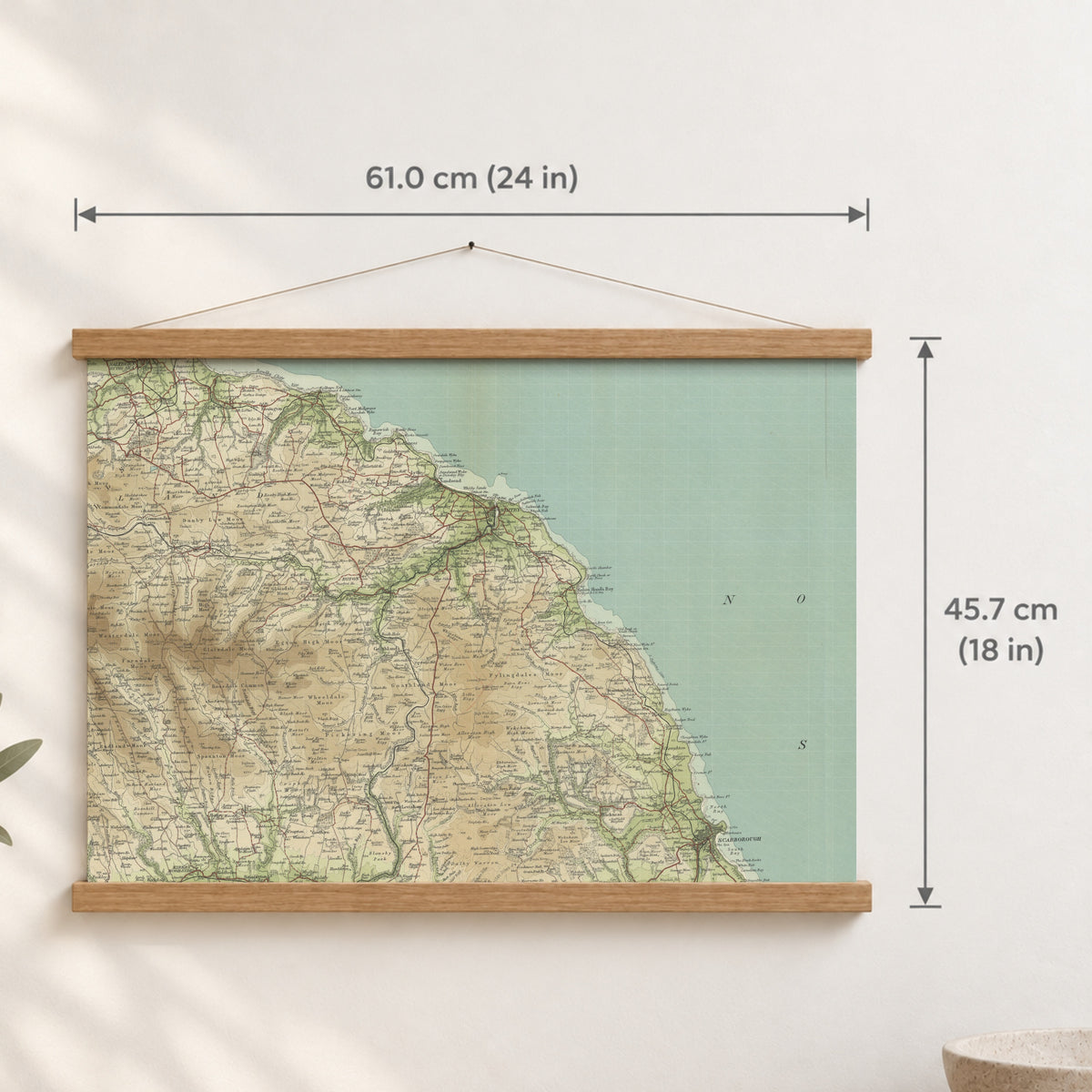 Whitby historic map print, Bartholomew Half-Inch, 1903 — 24 × 18 in · landscape, Canvas, black hanger and Canvas, natural oak hanger and Canvas, white hanger and Fine art paper, black hanger and Fine art paper, natural oak hanger and Fine art paper, no hanger and Fine art paper, white hanger, hanger front mockup