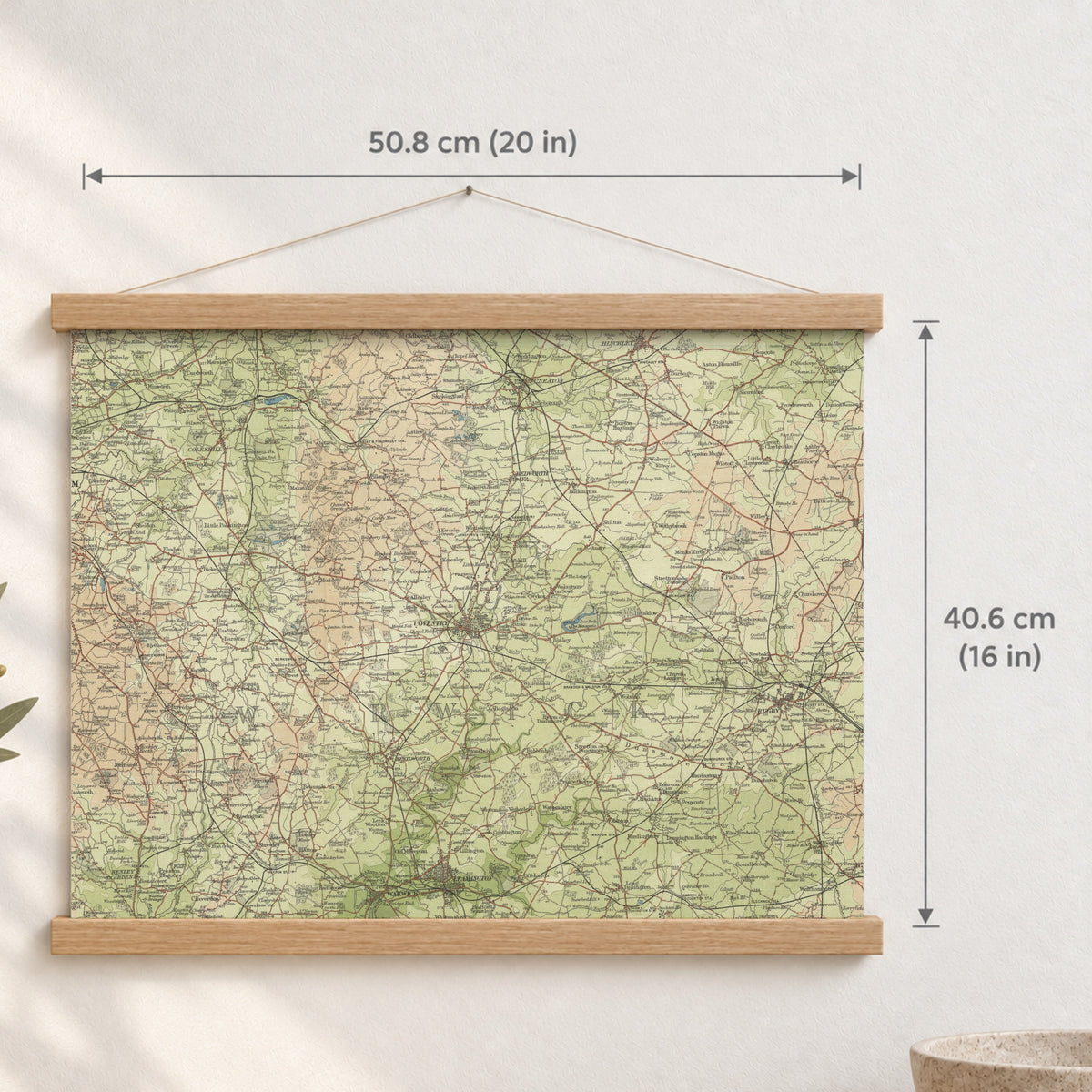 Coventry historic map print, Bartholomew Half-Inch, 1903 — 20 × 16 in · landscape, Canvas, black hanger and Canvas, natural oak hanger and Canvas, white hanger and Fine art paper, black hanger and Fine art paper, natural oak hanger and Fine art paper, no hanger and Fine art paper, white hanger, hanger front mockup