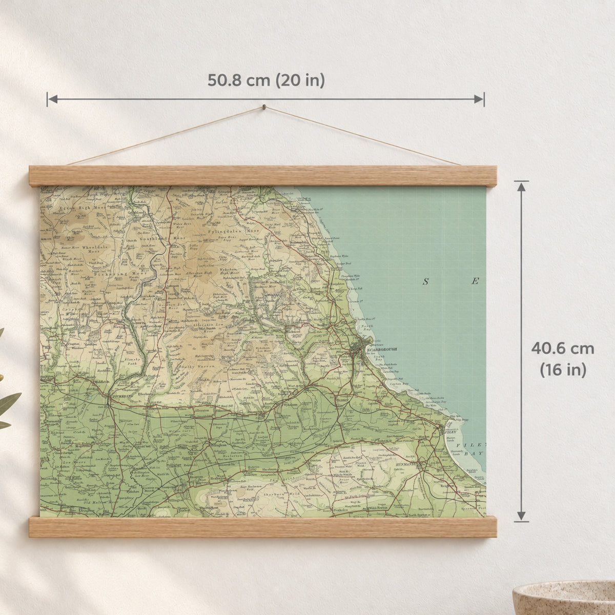 Scarborough historic map print, Bartholomew Half-Inch, 1903 — 20 × 16 in · landscape, Canvas, black hanger and Canvas, natural oak hanger and Canvas, white hanger and Fine art paper, black hanger and Fine art paper, natural oak hanger and Fine art paper, no hanger and Fine art paper, white hanger, hanger front mockup