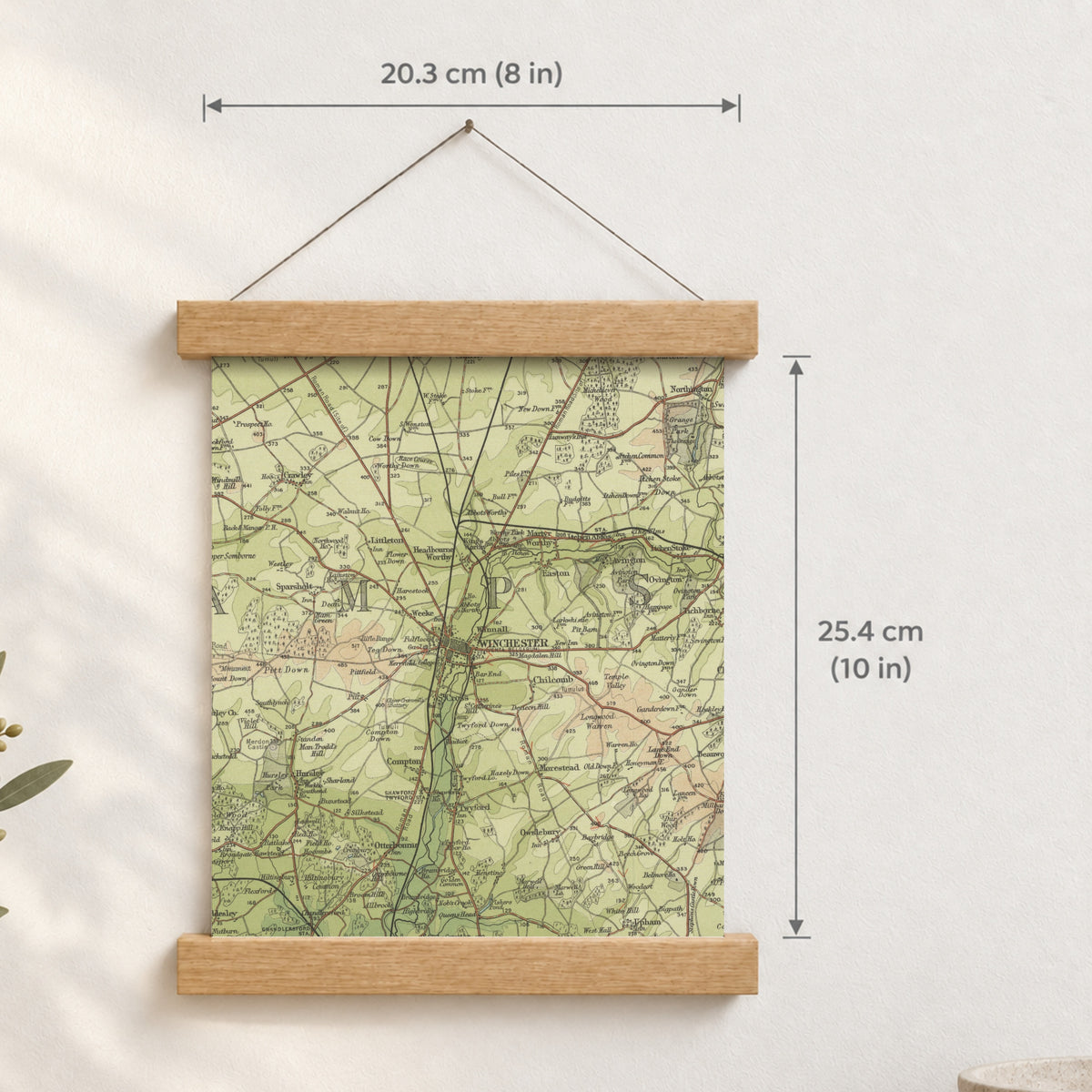 Winchester historic map print, Bartholomew Half-Inch, 1902 — 8 × 10 in · portrait, Canvas, black hanger and Canvas, natural oak hanger and Canvas, white hanger and Fine art paper, black hanger and Fine art paper, natural oak hanger and Fine art paper, no hanger and Fine art paper, white hanger, hanger front mockup