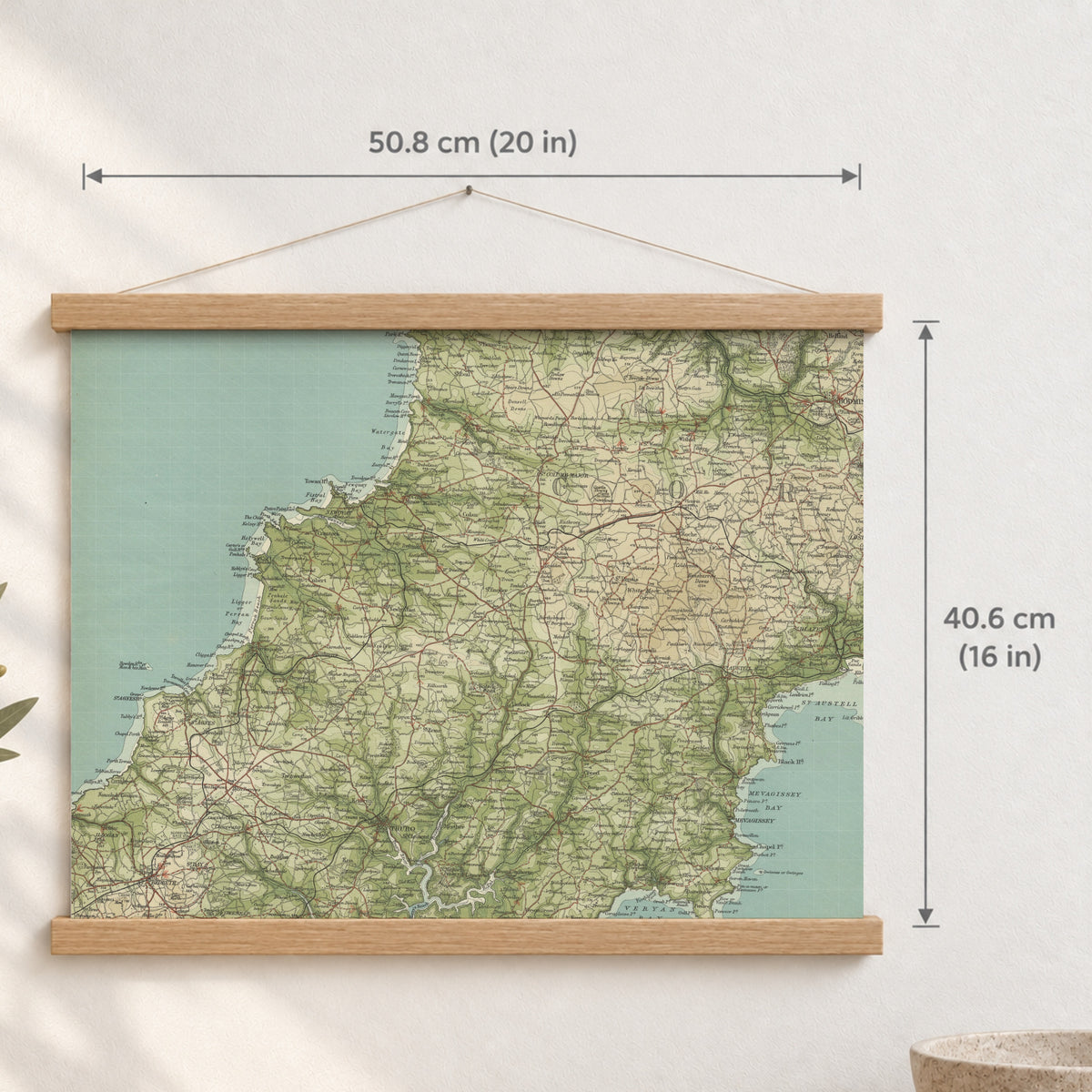 Newquay historic map print, Bartholomew Half-Inch, 1903 — 20 × 16 in · landscape, Canvas, black hanger and Canvas, natural oak hanger and Canvas, white hanger and Fine art paper, black hanger and Fine art paper, natural oak hanger and Fine art paper, no hanger and Fine art paper, white hanger, hanger front mockup