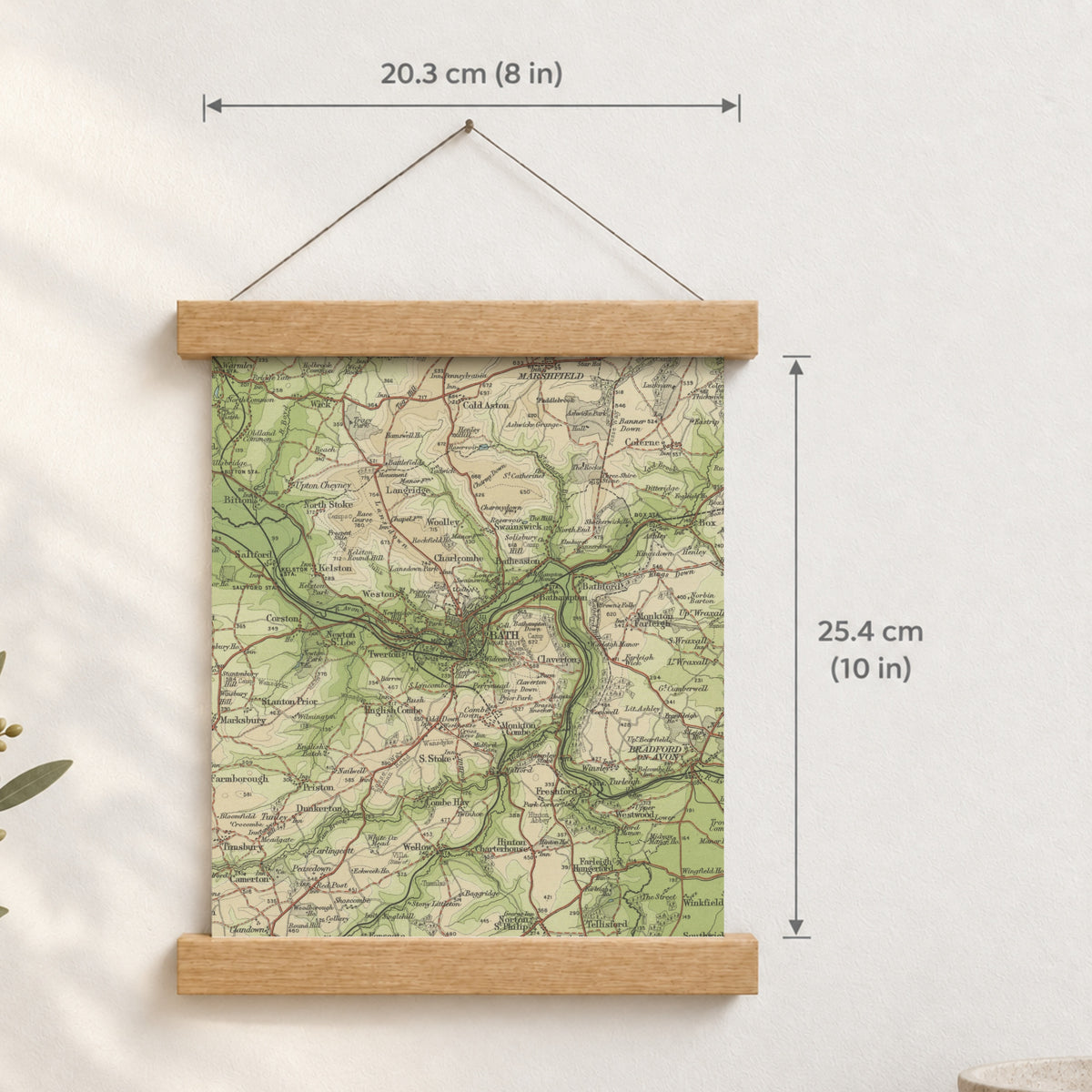Bath historic map print, Bartholomew Half-Inch, 1904 — 8 × 10 in · portrait, Canvas, black hanger and Canvas, natural oak hanger and Canvas, white hanger and Fine art paper, black hanger and Fine art paper, natural oak hanger and Fine art paper, no hanger and Fine art paper, white hanger, hanger front mockup