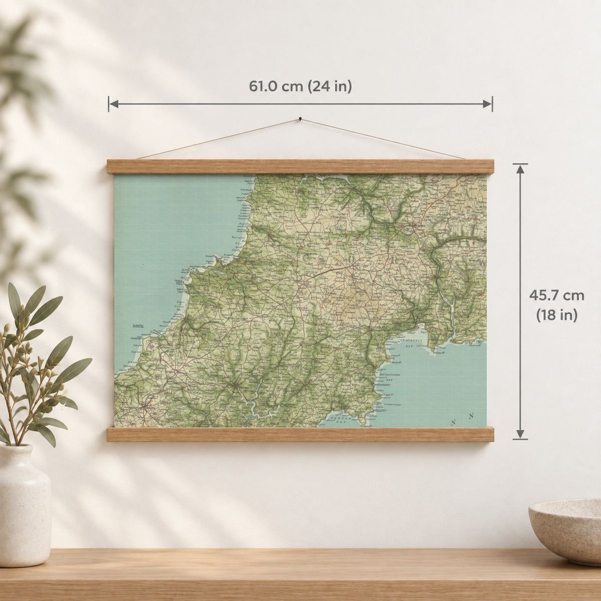 Newquay historic map print, Bartholomew Half-Inch, 1903 — 24 × 18 in · landscape, Canvas, black hanger and Canvas, natural oak hanger and Canvas, white hanger and Fine art paper, black hanger and Fine art paper, natural oak hanger and Fine art paper, no hanger and Fine art paper, white hanger, hanger front mockup