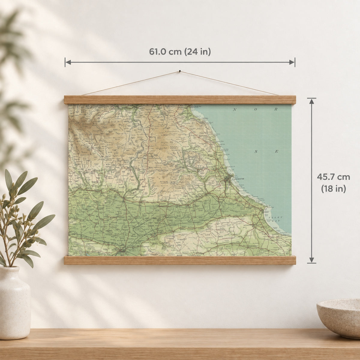 Scarborough historic map print, Bartholomew Half-Inch, 1903 — 24 × 18 in · landscape, Canvas, black hanger and Canvas, natural oak hanger and Canvas, white hanger and Fine art paper, black hanger and Fine art paper, natural oak hanger and Fine art paper, no hanger and Fine art paper, white hanger, hanger front mockup