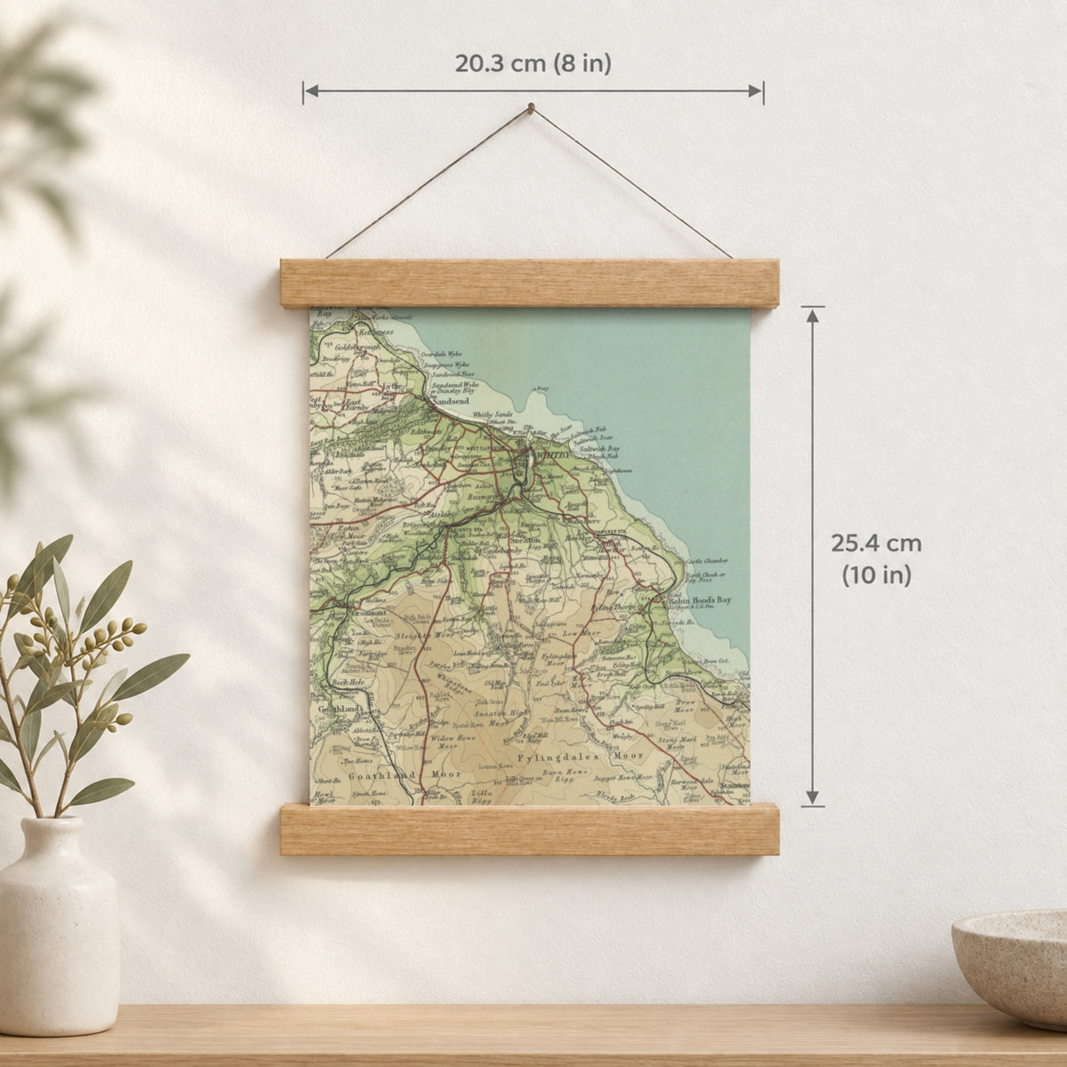 Whitby historic map print, Bartholomew Half-Inch, 1903 — 8 × 10 in · portrait, Canvas, black hanger and Canvas, natural oak hanger and Canvas, white hanger and Fine art paper, black hanger and Fine art paper, natural oak hanger and Fine art paper, no hanger and Fine art paper, white hanger, hanger front mockup