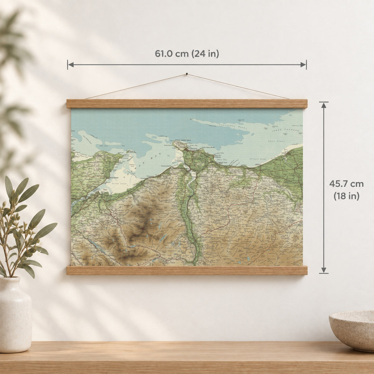 Llandudno historic map print, Bartholomew Half-Inch, 1904 — 24 × 18 in · landscape, Canvas, black hanger and Canvas, natural oak hanger and Canvas, white hanger and Fine art paper, black hanger and Fine art paper, natural oak hanger and Fine art paper, no hanger and Fine art paper, white hanger, hanger front mockup