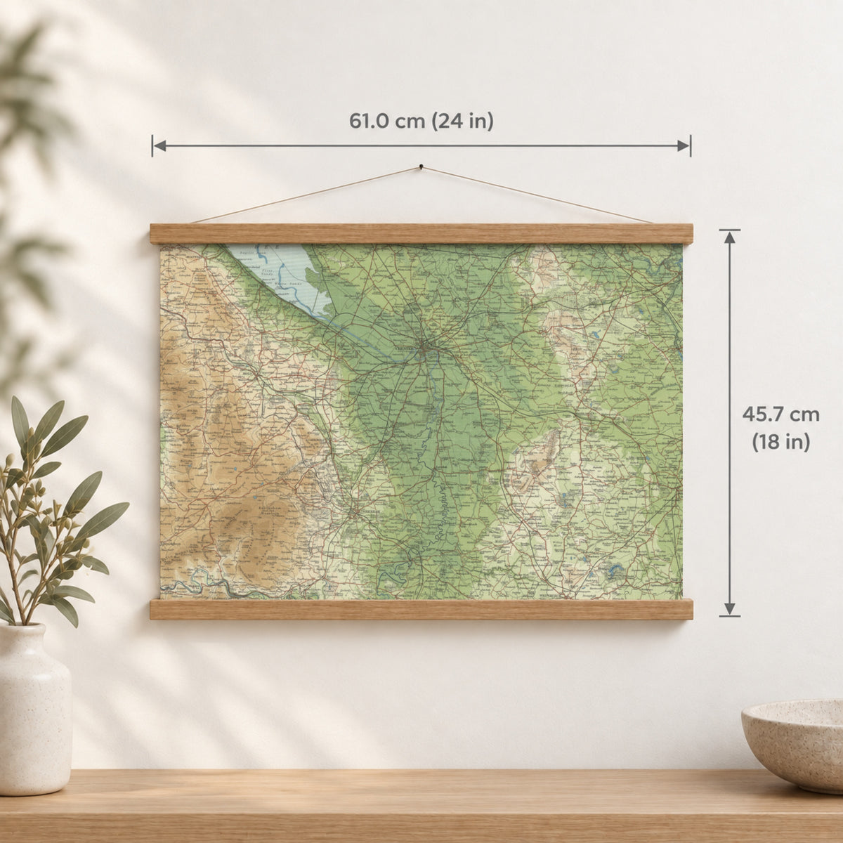 Chester historic map print, Bartholomew Half-Inch, 1902 — 24 × 18 in · landscape, Canvas, black hanger and Canvas, natural oak hanger and Canvas, white hanger and Fine art paper, black hanger and Fine art paper, natural oak hanger and Fine art paper, no hanger and Fine art paper, white hanger, hanger front mockup
